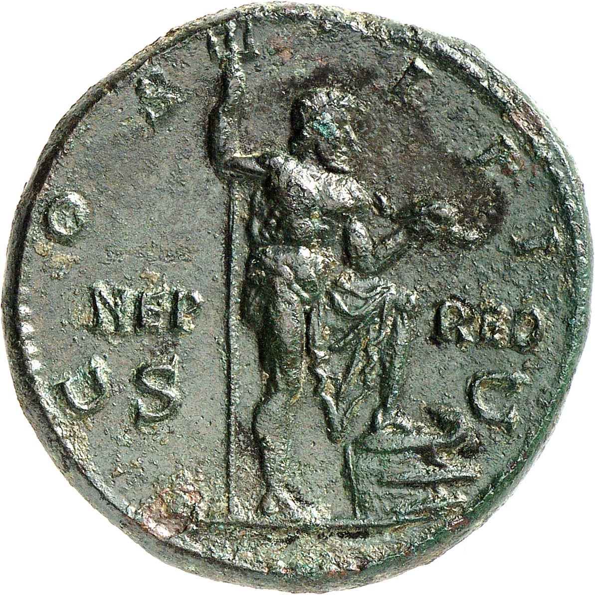 RIC II, Part 3 (second edition) Hadrian 807 Hadrian reverse, Neptune standing right, resting foot on prow, holding trident...