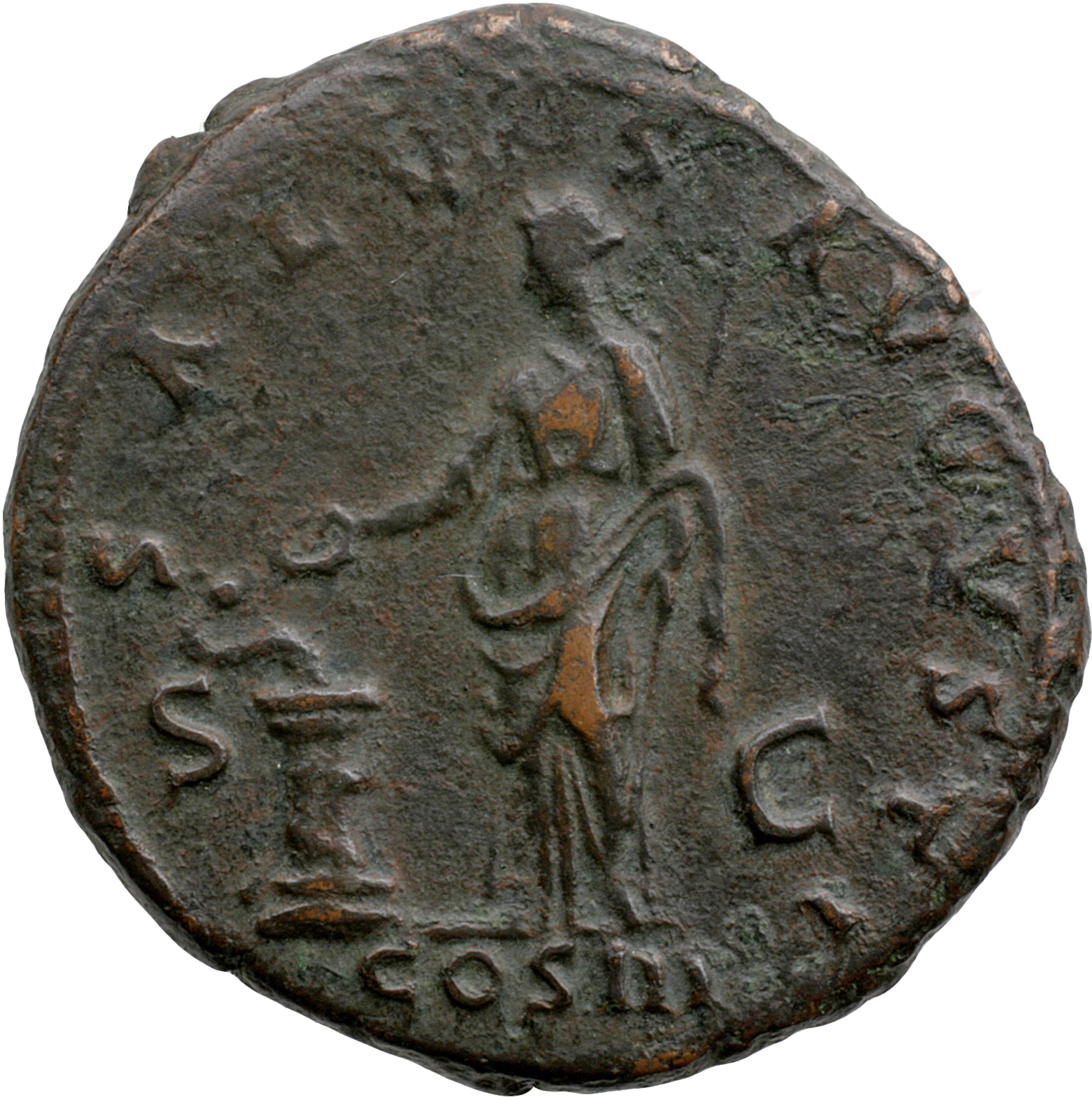 RIC II, Part 3 (second edition) Hadrian 828 Hadrian reverse, Salus standing left, holding patera and sceptre; to left, sna...