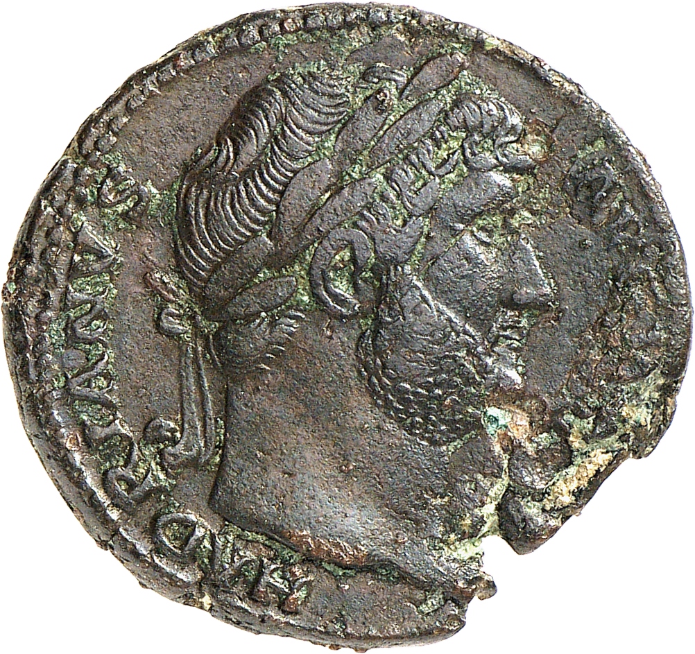 RIC II, Part 3 (second edition) Hadrian 828 Hadrian obverse, Head of Hadrian, laureate, right