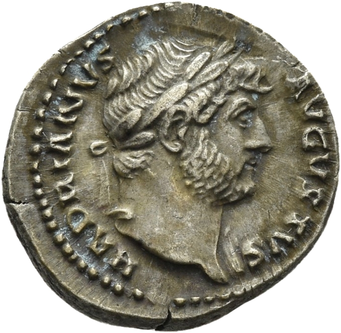 RIC II, Part 3 (second edition) Hadrian 845 Hadrian obverse, Head of Hadrian, laureate, right