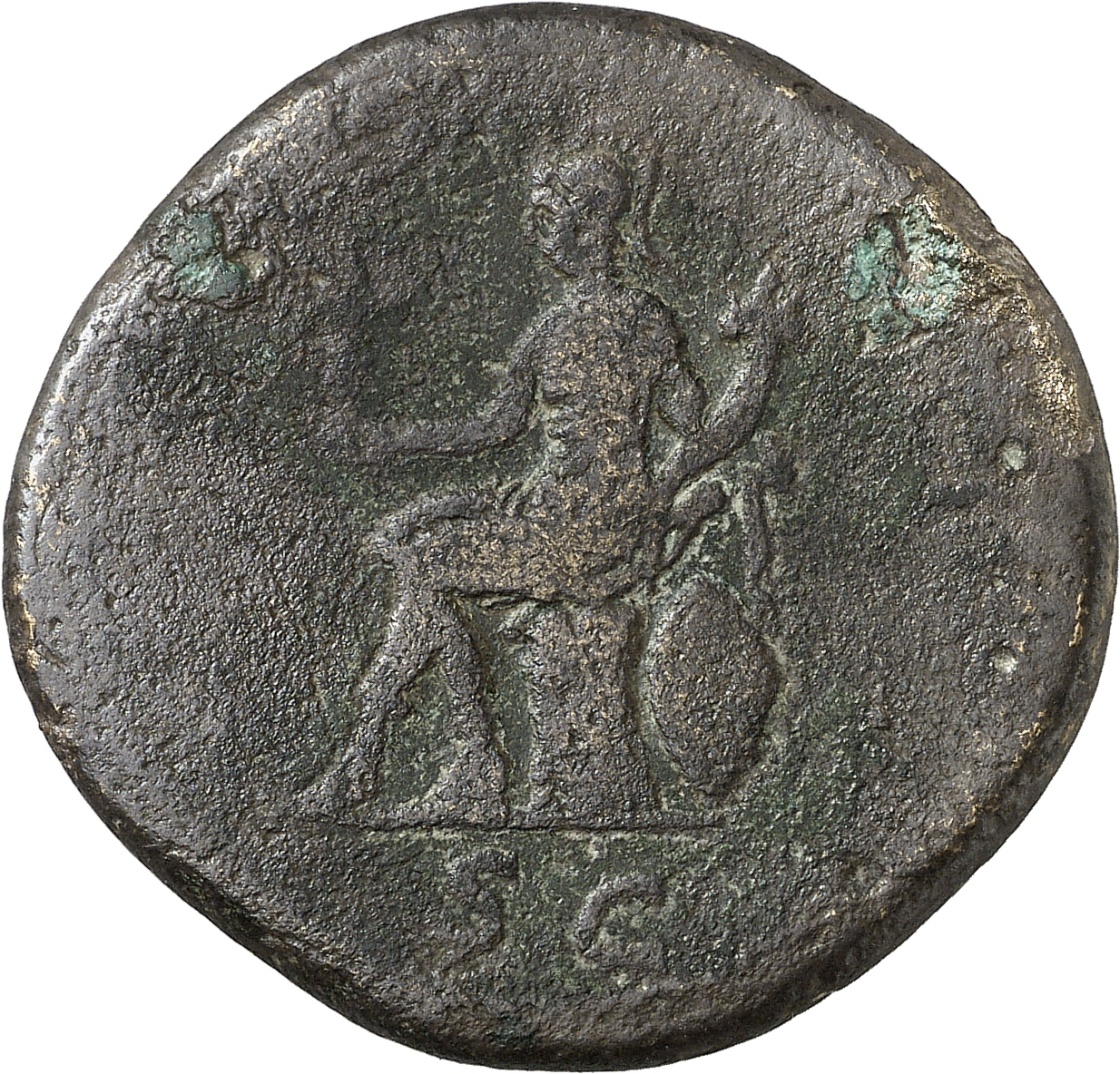 RIC II, Part 3 (second edition) Hadrian 971 Hadrian reverse, Roma seated left on cuirass and pile of arms, holding Victory...
