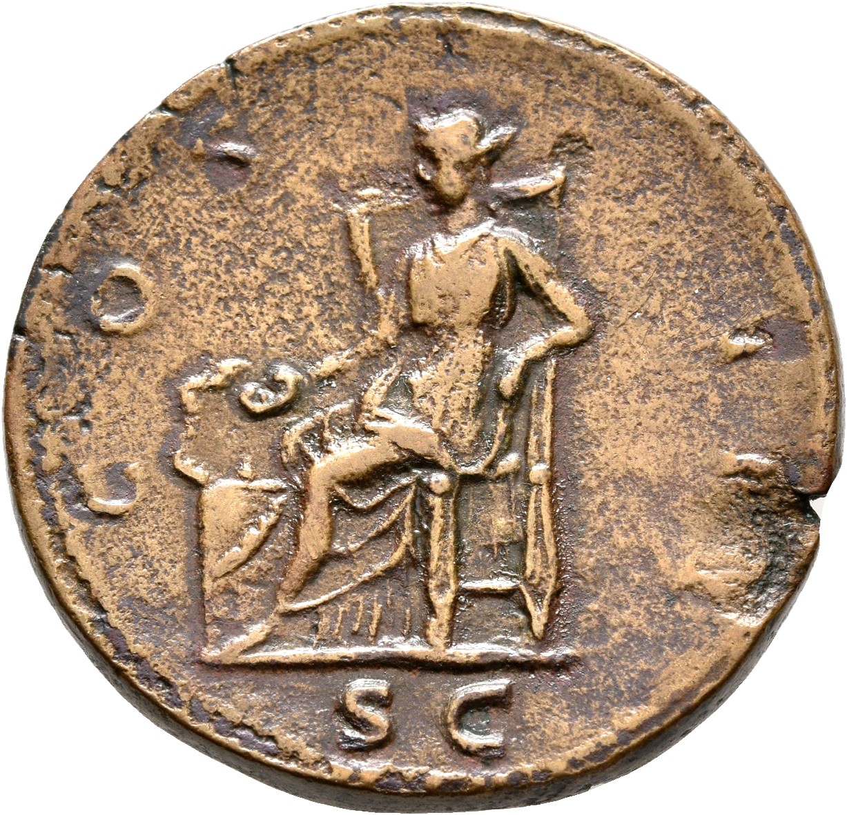 RIC II, Part 3 (second edition) Hadrian 974 Hadrian reverse, Salus seated left, holding out patera to feed snake; to left,...
