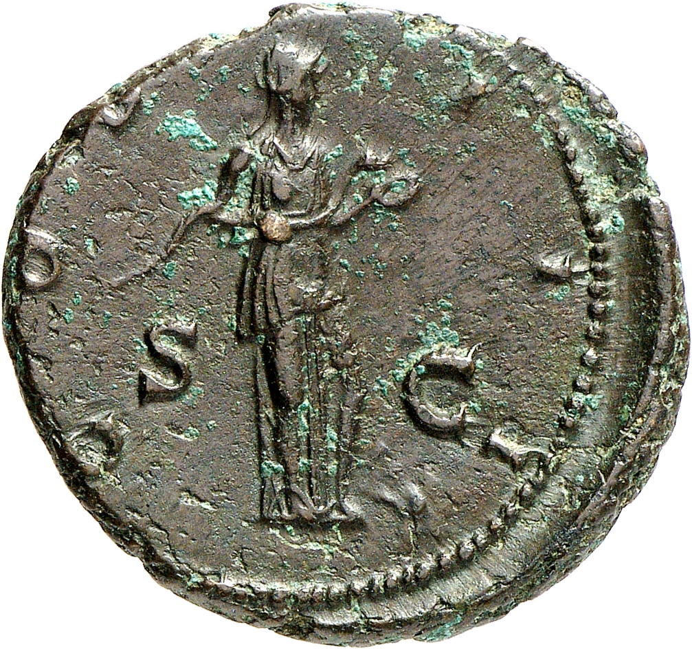RIC II, Part 3 (second edition) Hadrian 975 Hadrian reverse, Salus standing right, holding snake and feeding it from patera