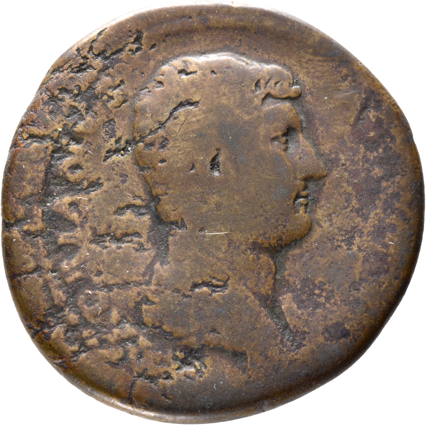 RIC II, Part 3 (second edition) Hadrian 980 Hadrian obverse, Bust of Hadrian, draped, right, viewed from rear or side