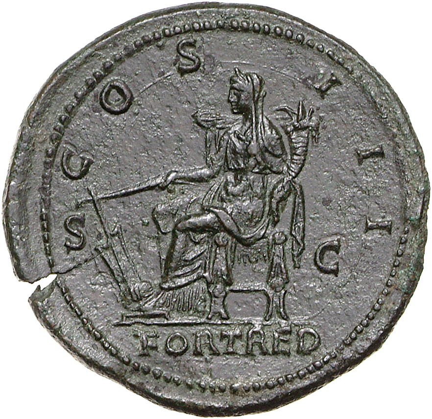 RIC II, Part 3 (second edition) Hadrian 985 Hadrian reverse, Fortuna seated left, holding rudder and cornucopia