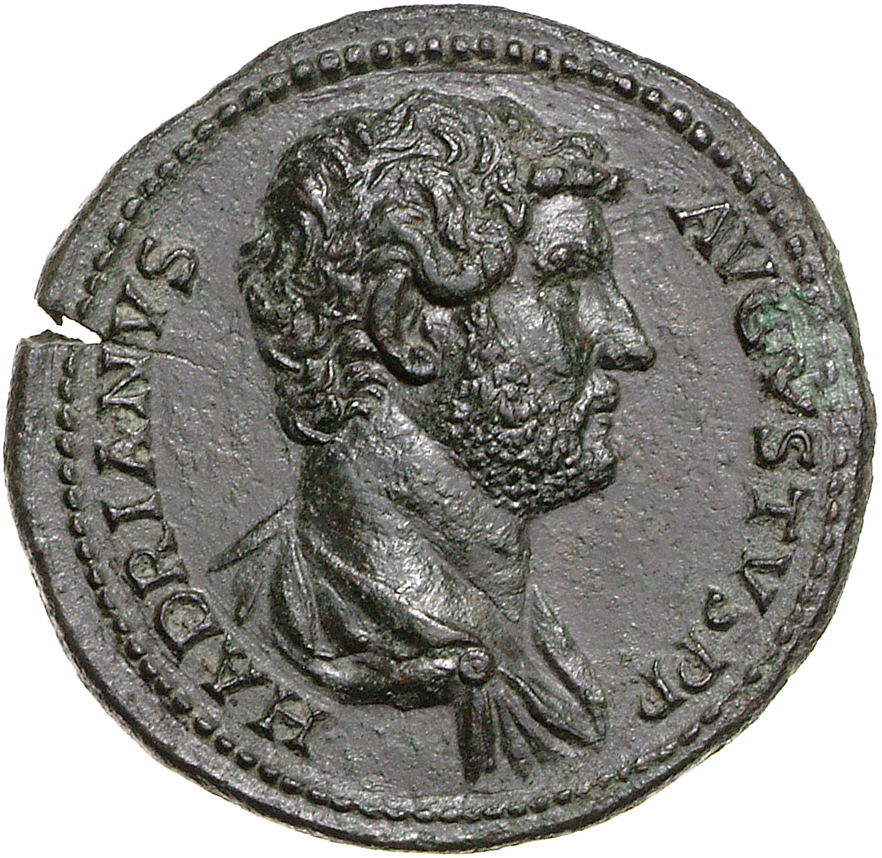 RIC II, Part 3 (second edition) Hadrian 985 Hadrian obverse, Bust of Hadrian, draped, right, viewed from rear or side