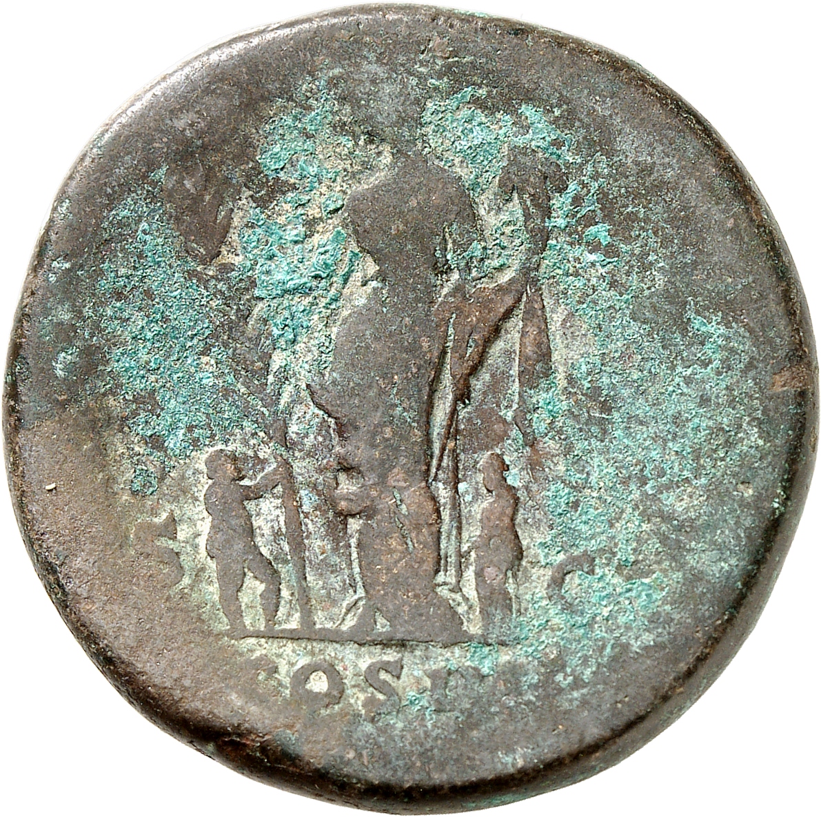 RIC II, Part 3 (second edition) Hadrian 988 Hadrian reverse, Hilaritas, rarely naked to waist, standing left, holding palm...