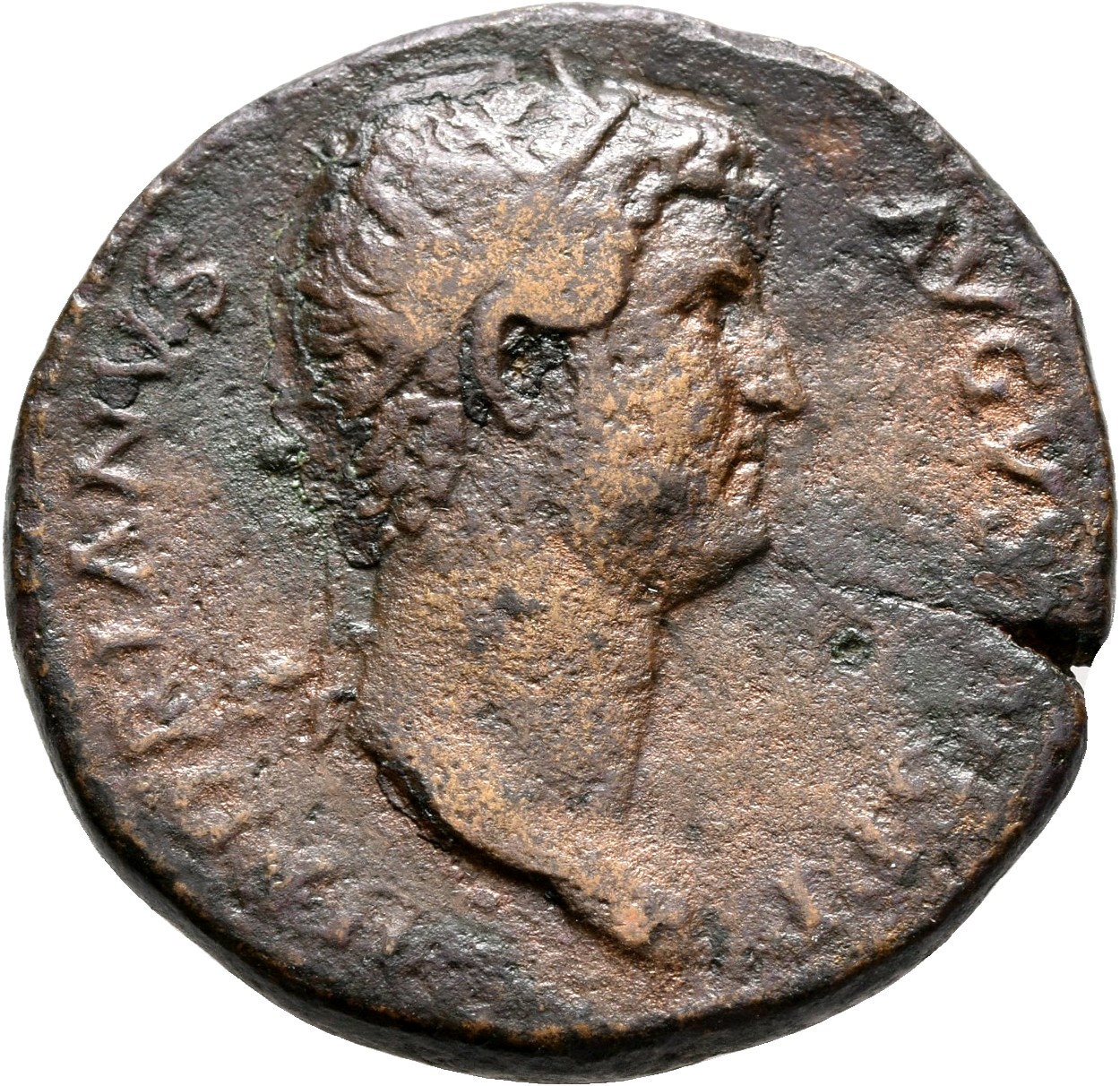 RIC II, Part 3 (second edition) Hadrian 990 Hadrian obverse, Head of Hadrian, laureate, right