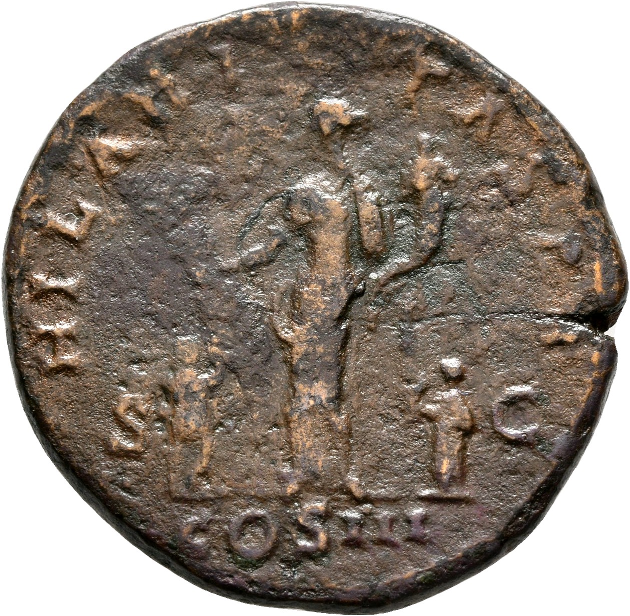 RIC II, Part 3 (second edition) Hadrian 990 Hadrian reverse, Hilaritas, rarely naked to waist, standing left, holding palm...
