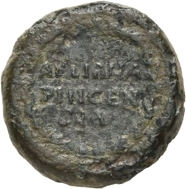 RIC II, Part 3 (second edition) Hadrian 999 Hadrian reverse, AELIANA / PINCEN / SIA or AELIANA / PINCENSIA within a wreath