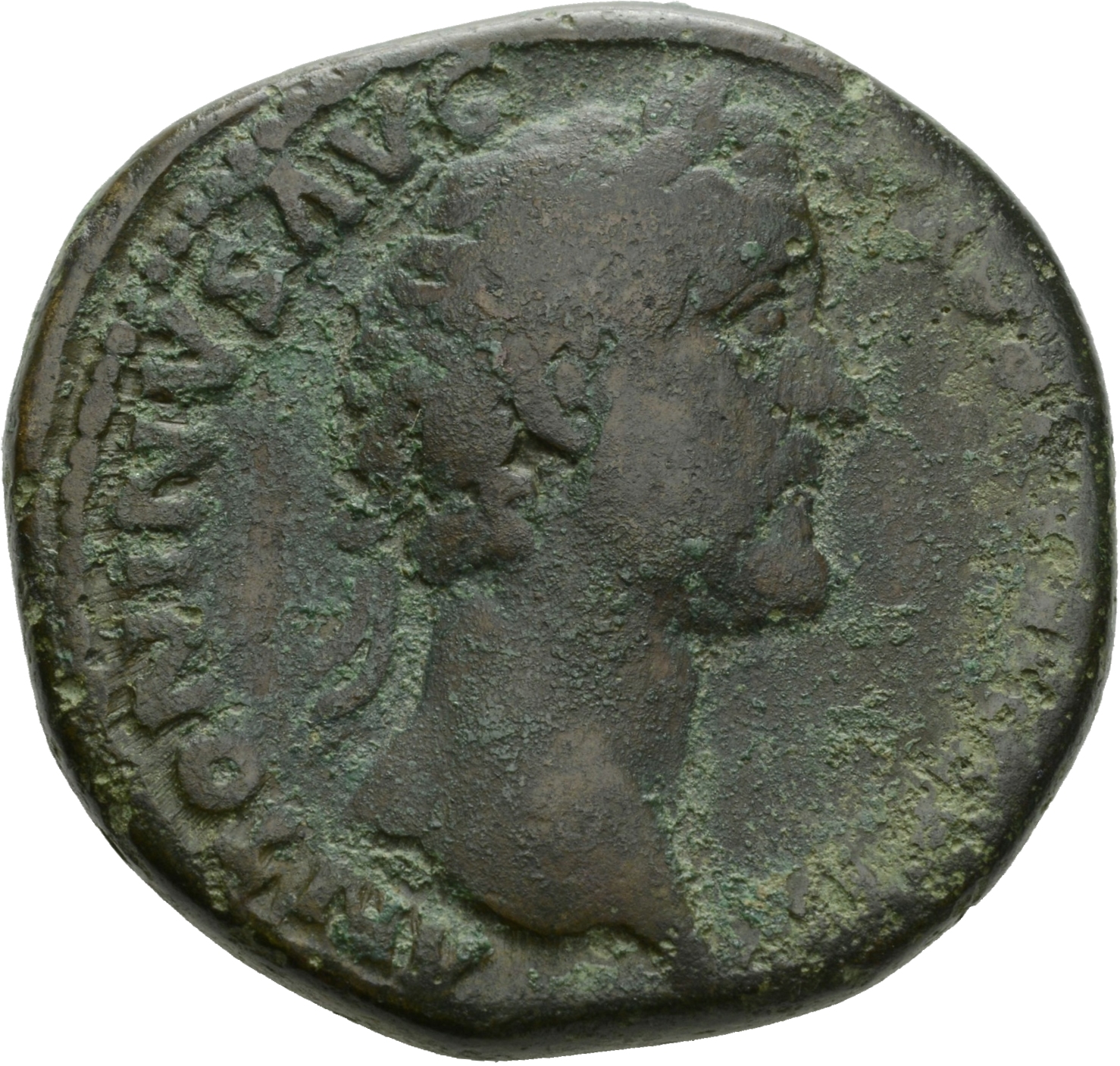 Antoninus Pius obverse — Head of Antoninus Pius, laureate, right