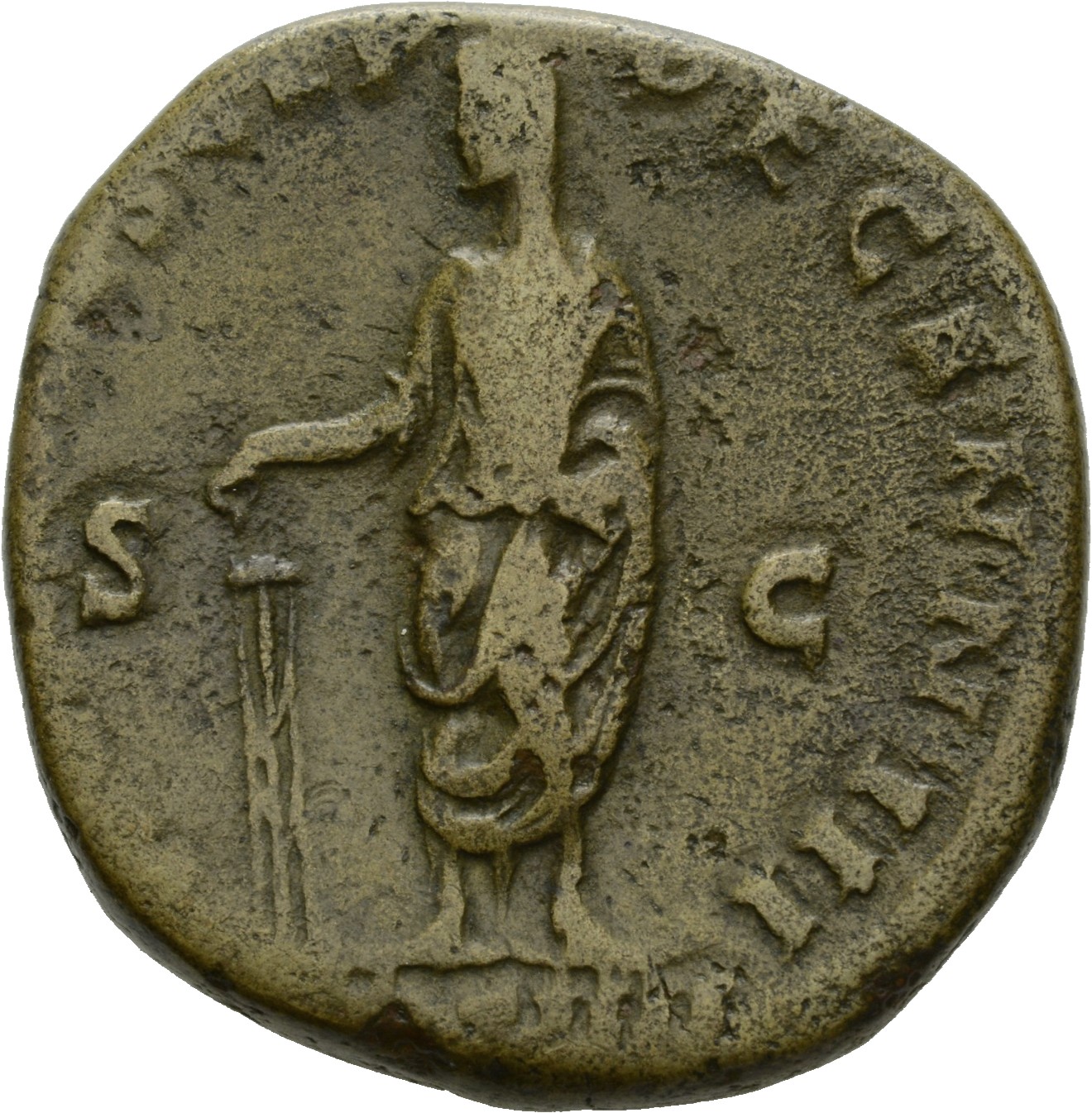 RIC III Antoninus Pius 1009A Antoninus Pius reverse, Antoninus Pius, standing left, sacrificing with patera over tripod, l...
