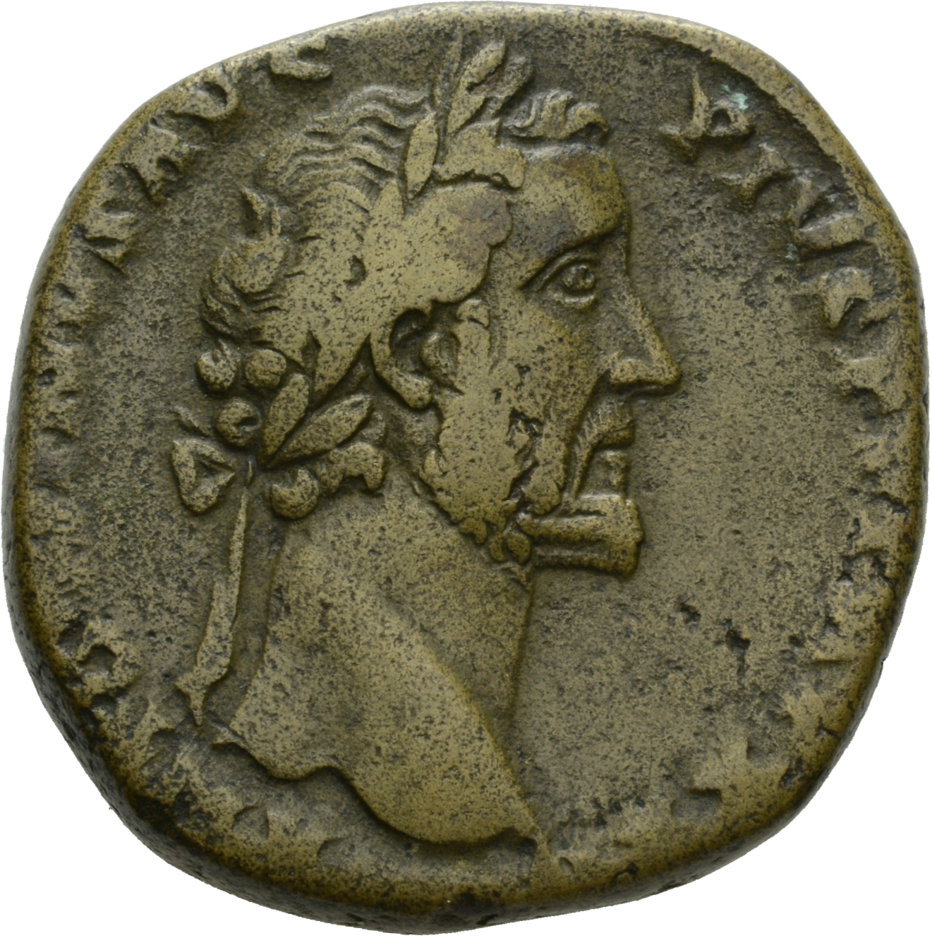 RIC III Antoninus Pius 1009A Antoninus Pius obverse, Head of Antoninus Pius, laureate, right