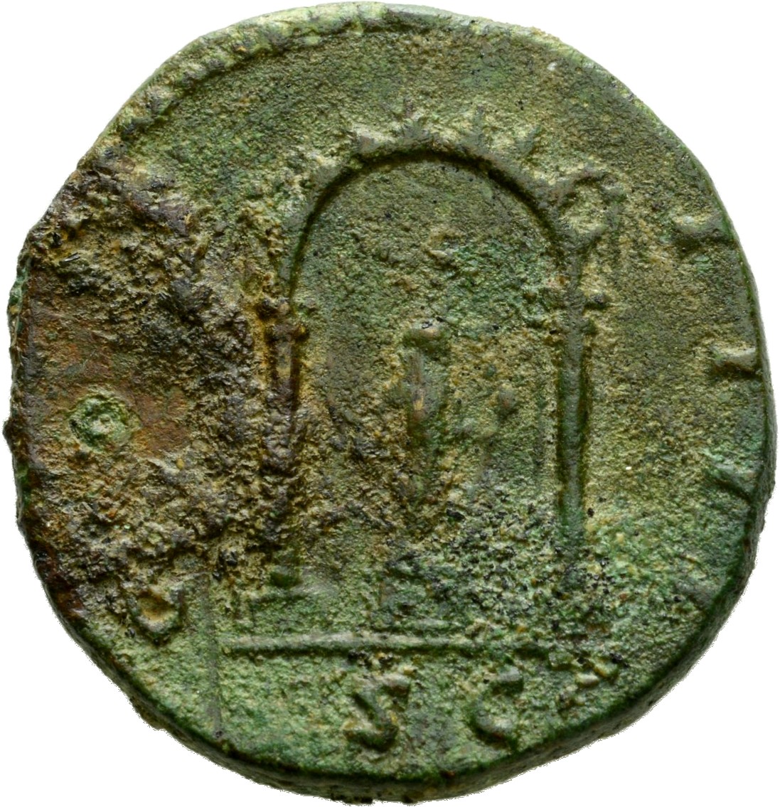 RIC III Antoninus Pius 1014 Antoninus Pius reverse, Figure standing on column in shrine