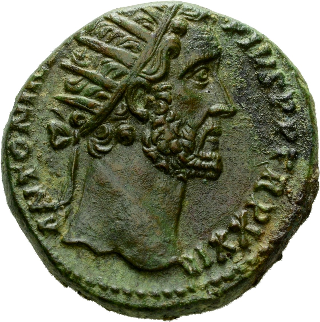 RIC III Antoninus Pius 1014 Antoninus Pius obverse, Head of Antoninus Pius, radiate, right