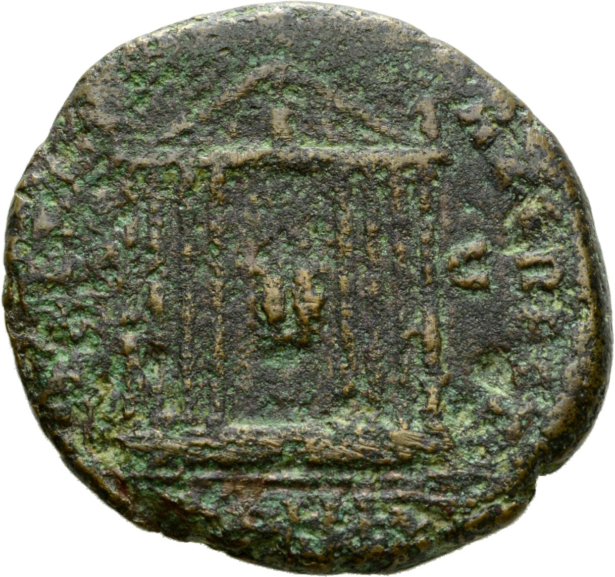RIC III Antoninus Pius 1021A Antoninus Pius reverse, Octastyle temple, in which are seated figures of Divus Augustus and L...