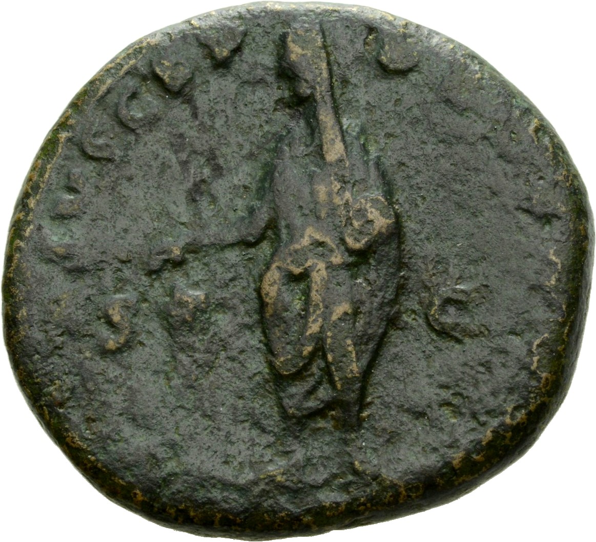RIC III Antoninus Pius 1027 Antoninus Pius reverse, Antoninus Pius, standing left, sacrificing with patera over tripod, le...