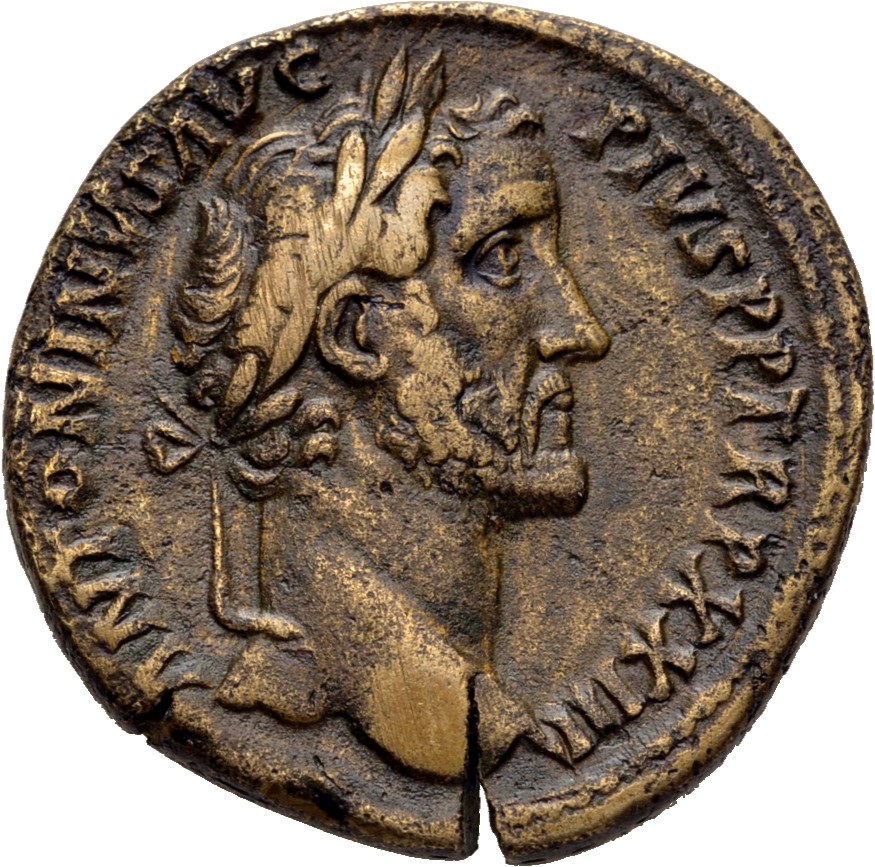 RIC III Antoninus Pius 1031 Antoninus Pius obverse — Head of Antoninus Pius, laureate, right