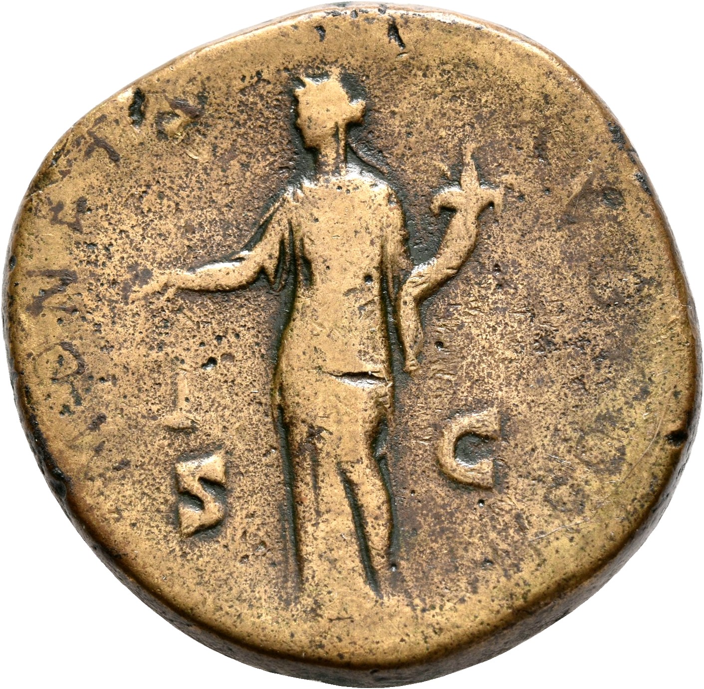 RIC III Antoninus Pius 1058 Antoninus Pius reverse, Moneta, standing left, holding scapes and cornucopiae