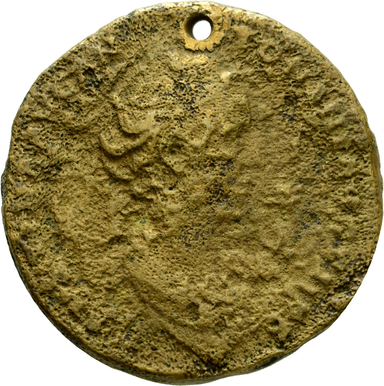 Antoninus Pius obverse — Bust of Faustina the Elder, draped, right, hair elaborately waved and coiled in bands across head and drawn up at back and piled in a round coil on top.