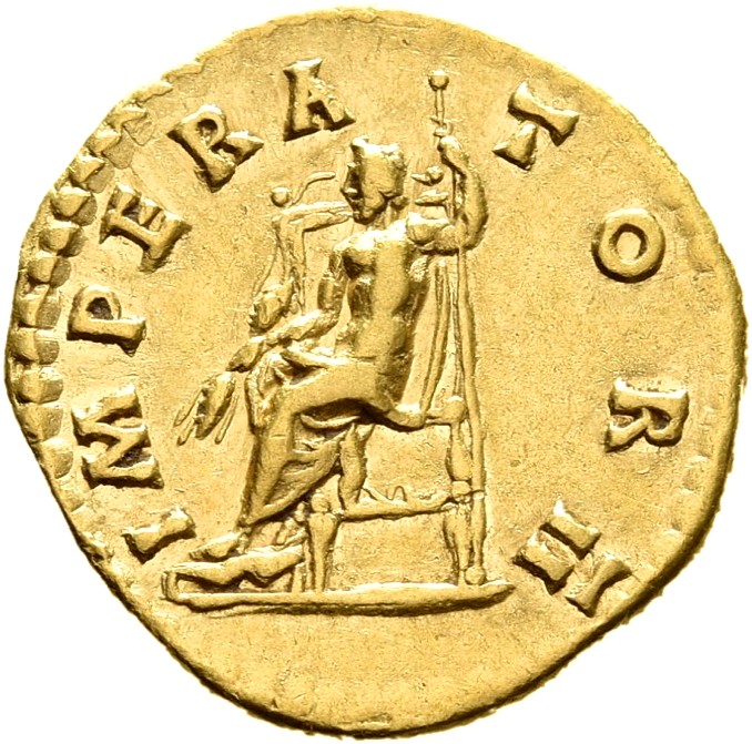 RIC III Antoninus Pius 108A Antoninus Pius reverse, Jupiter, naked to waist, seated on throne, left, holding thunderbolt i...