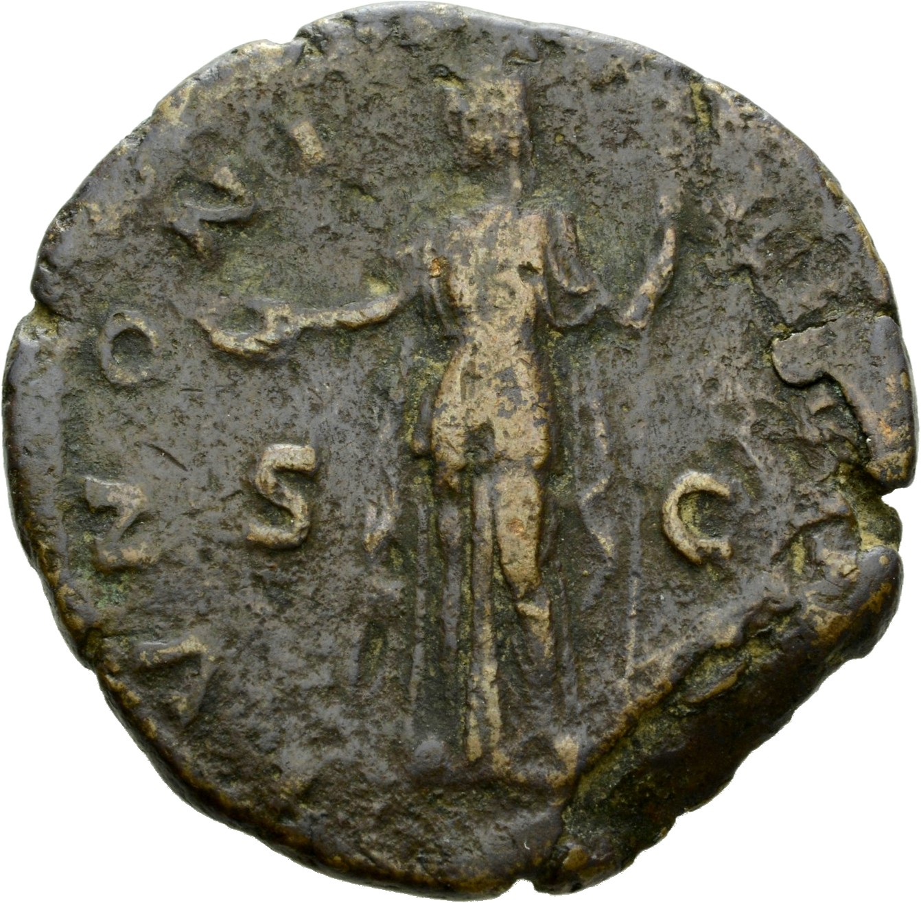 RIC III Antoninus Pius 1090 (as) Antoninus Pius reverse, Juno, standing left, holding patera and sceptre