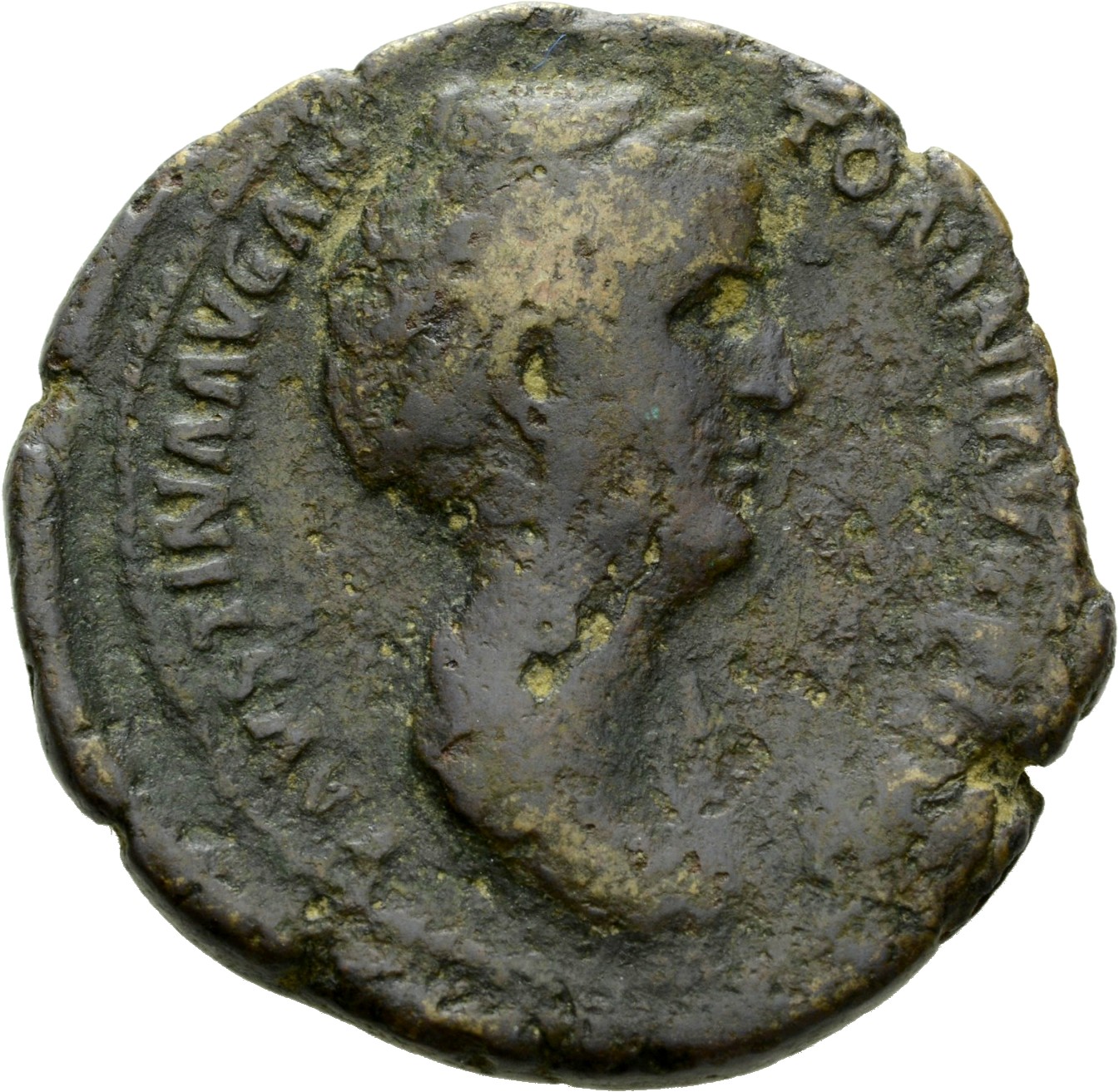 RIC III Antoninus Pius 1090 (as) Antoninus Pius obverse, Bust of Faustina the Elder, draped, right, hair elaborately waved...