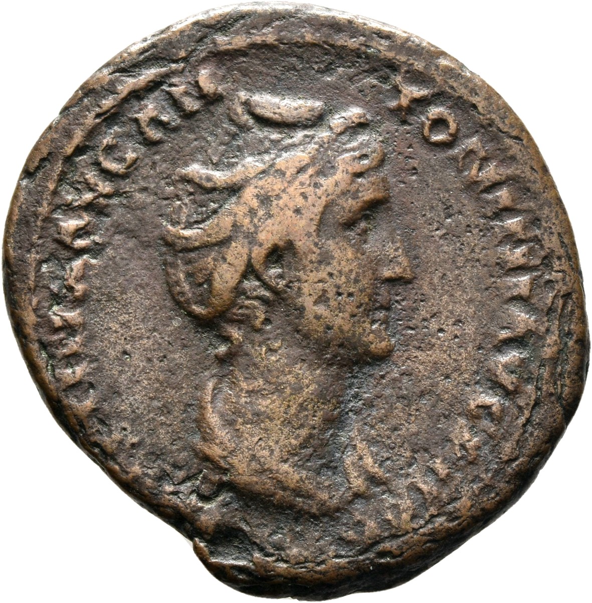 RIC III Antoninus Pius 1090 (as) Antoninus Pius obverse — Bust of Faustina the Elder, draped, right, hair elaborately wave...