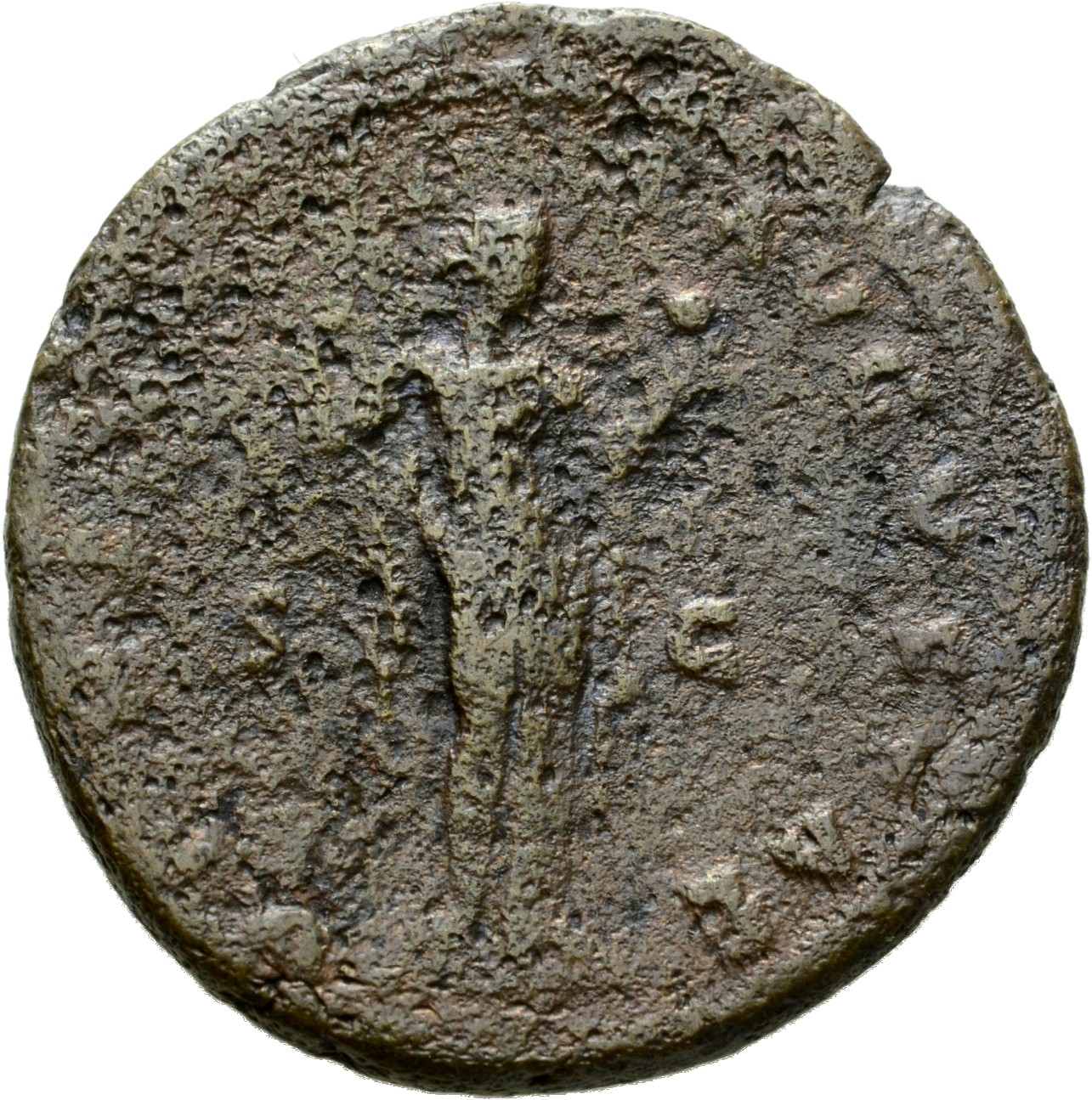 Antoninus Pius reverse — Venus, standing right, drawing up robe from right shoulder and holding apple