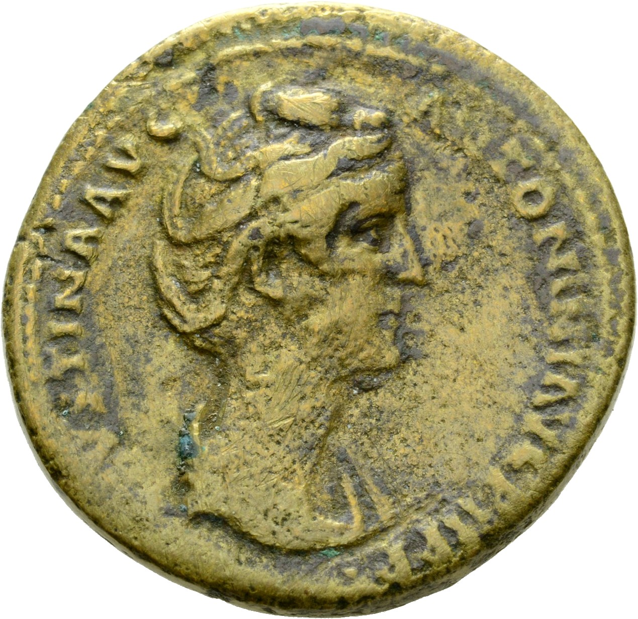 RIC III Antoninus Pius 1097 (dupondius) Antoninus Pius obverse, Bust of Faustina the Elder, draped, right, hair elaboratel...