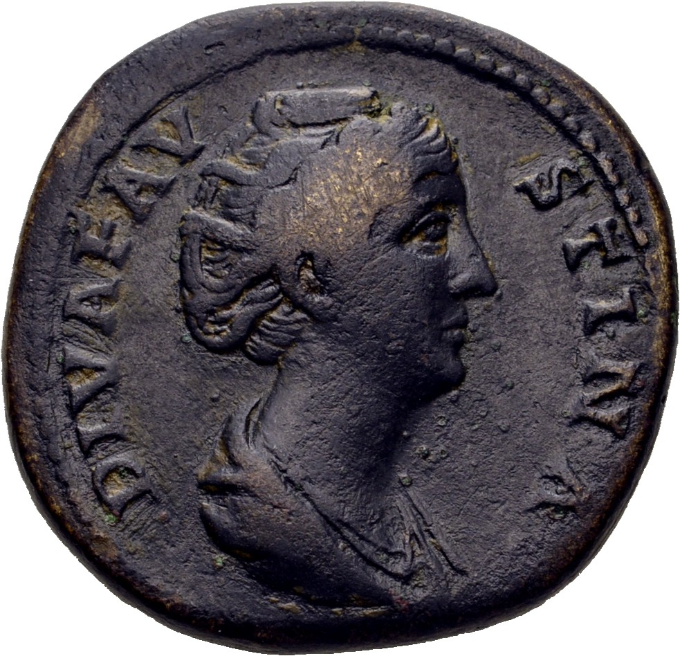 RIC III Antoninus Pius 1101 Antoninus Pius obverse, Bust of Faustina the Elder, draped, right, hair elaborately waved and ...