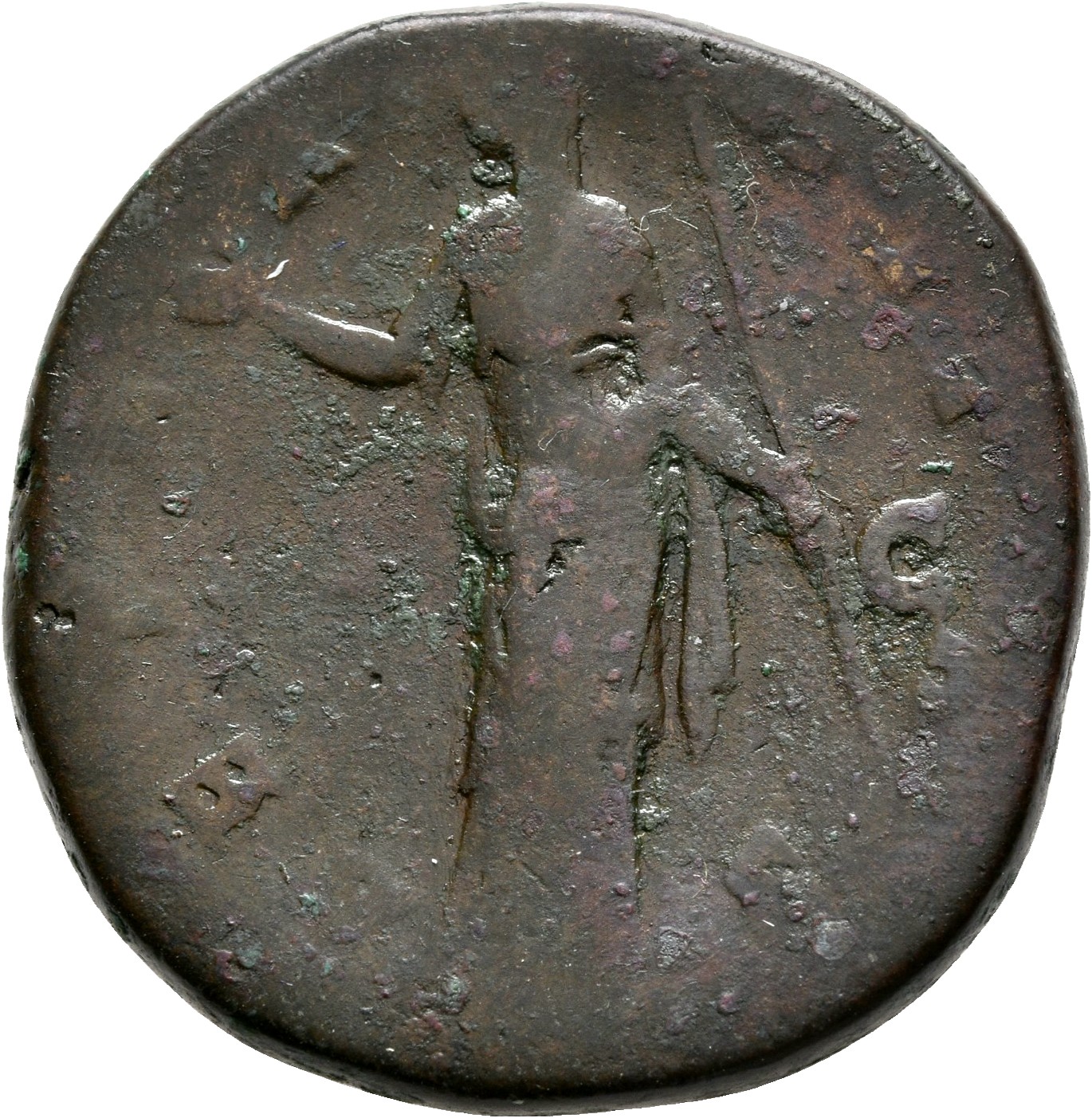 RIC III Antoninus Pius 1102a Antoninus Pius reverse, Juno, veiled, draped, standing, front, head left, raising right hand ...