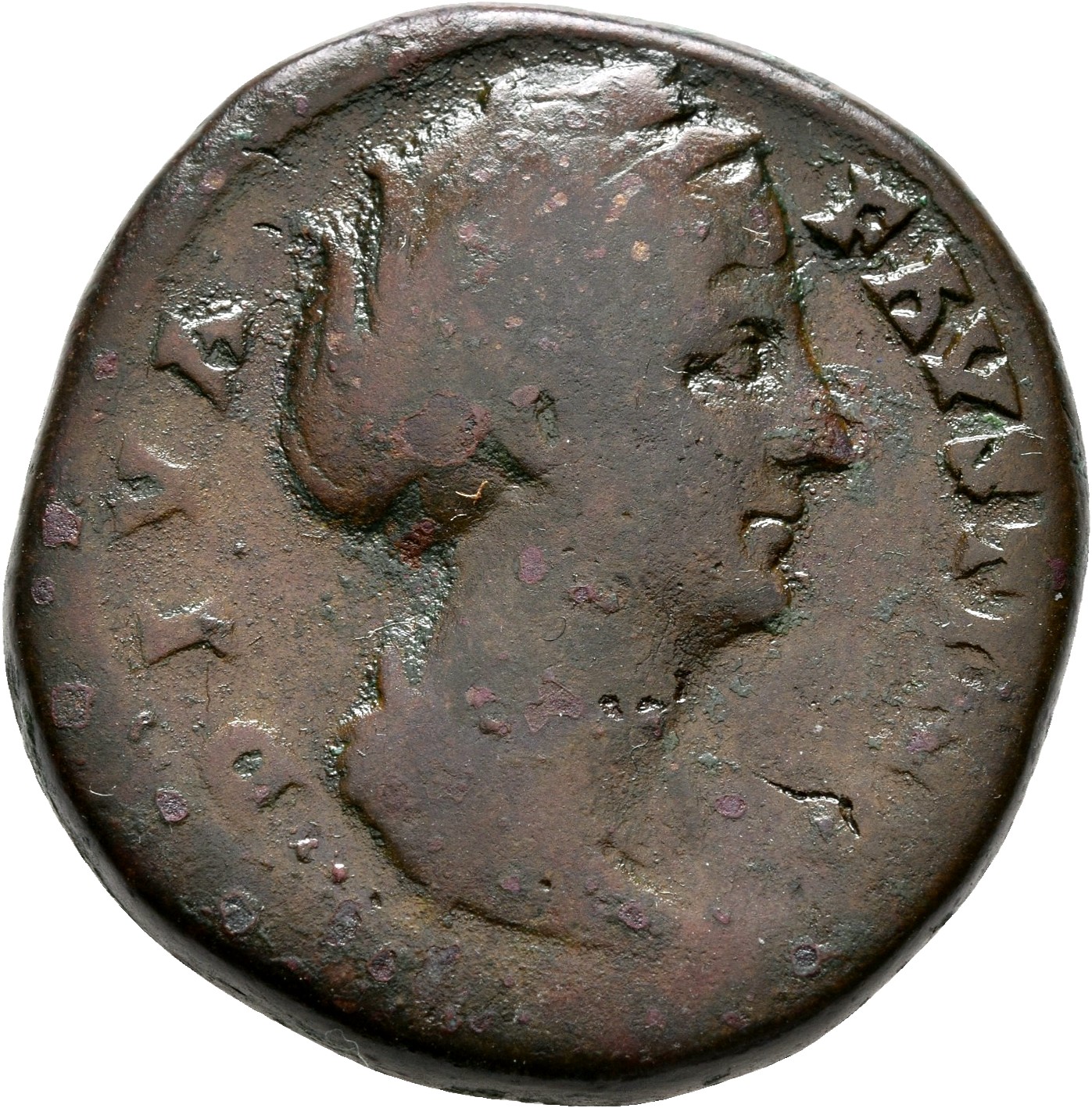 RIC III Antoninus Pius 1102a Antoninus Pius obverse, Bust of Faustina the Elder, draped, right, hair elaborately waved and...
