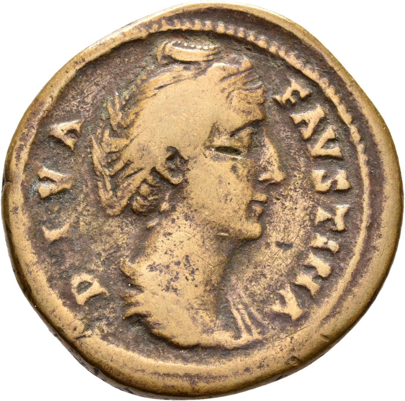 RIC III Antoninus Pius 1102a Antoninus Pius obverse, Bust of Faustina the Elder, draped, right, hair elaborately waved and...