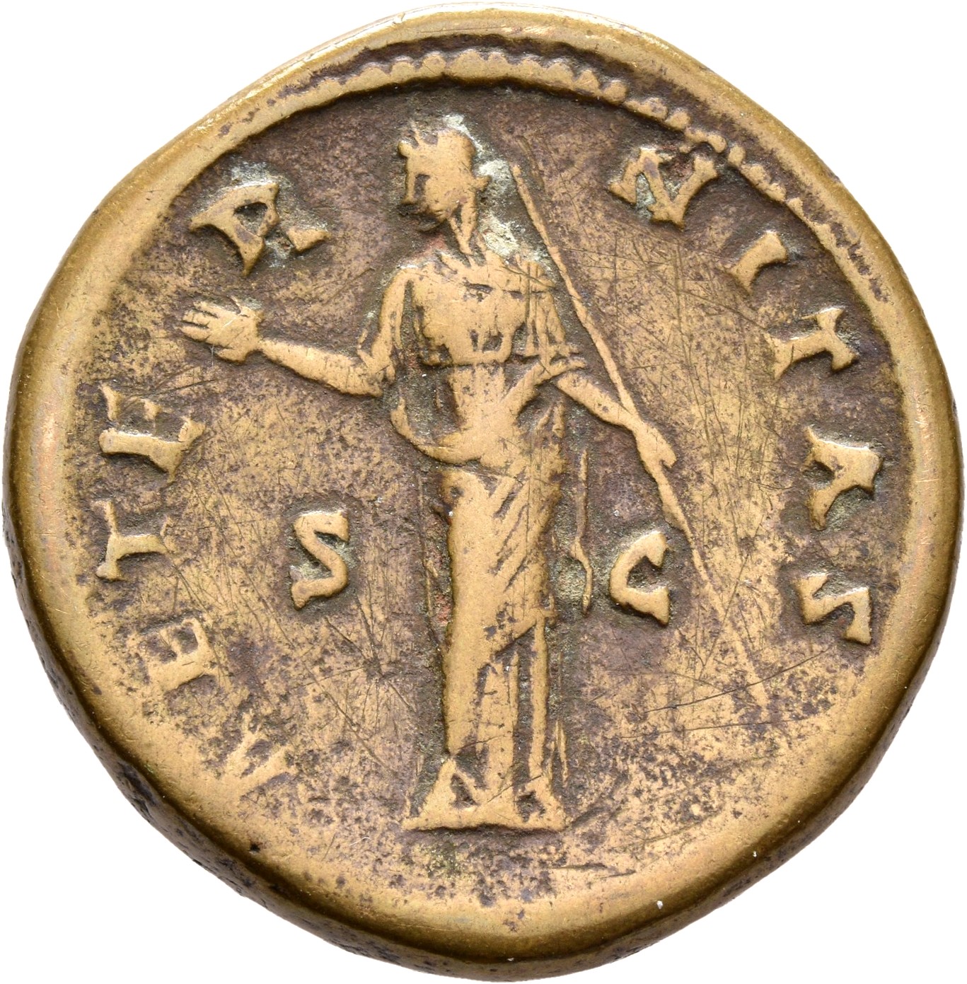 RIC III Antoninus Pius 1102a Antoninus Pius reverse, Juno, veiled, draped, standing, front, head left, raising right hand ...