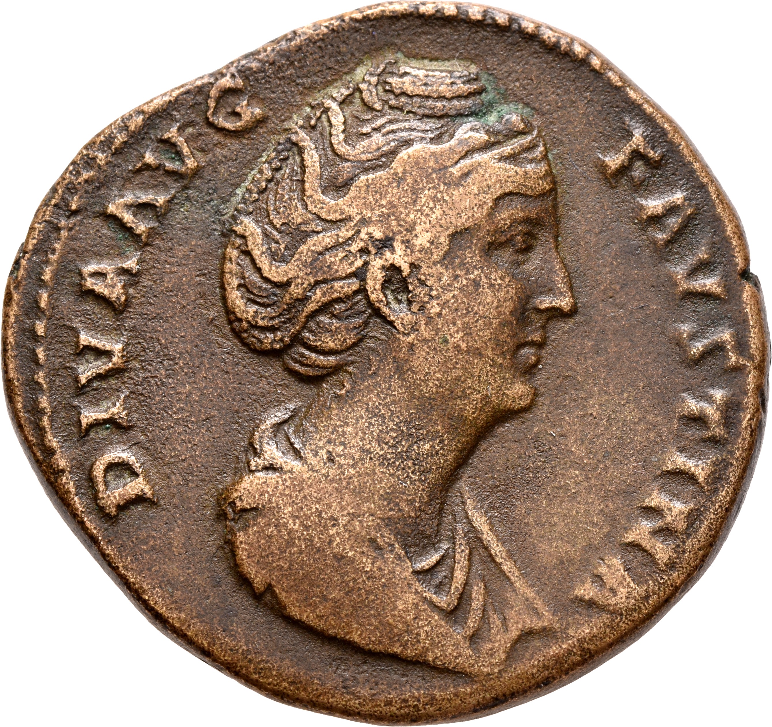 RIC III Antoninus Pius 1103B Antoninus Pius obverse, Bust of Faustina the Elder, draped, right, hair elaborately waved and...