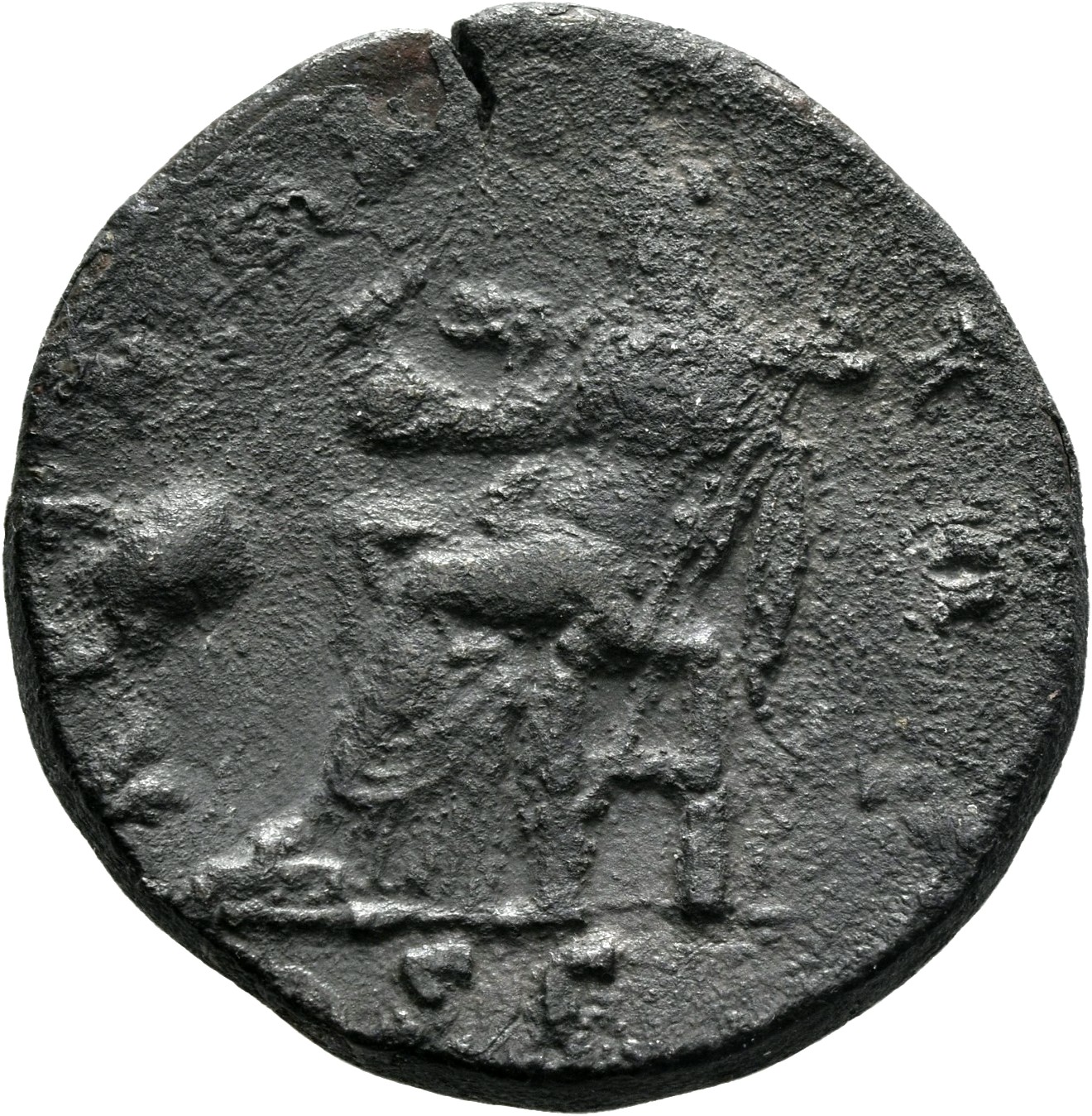 RIC III Antoninus Pius 1103B Antoninus Pius reverse, Aeternitas, draped, seated, left on low seat, holding phoenix on glob...