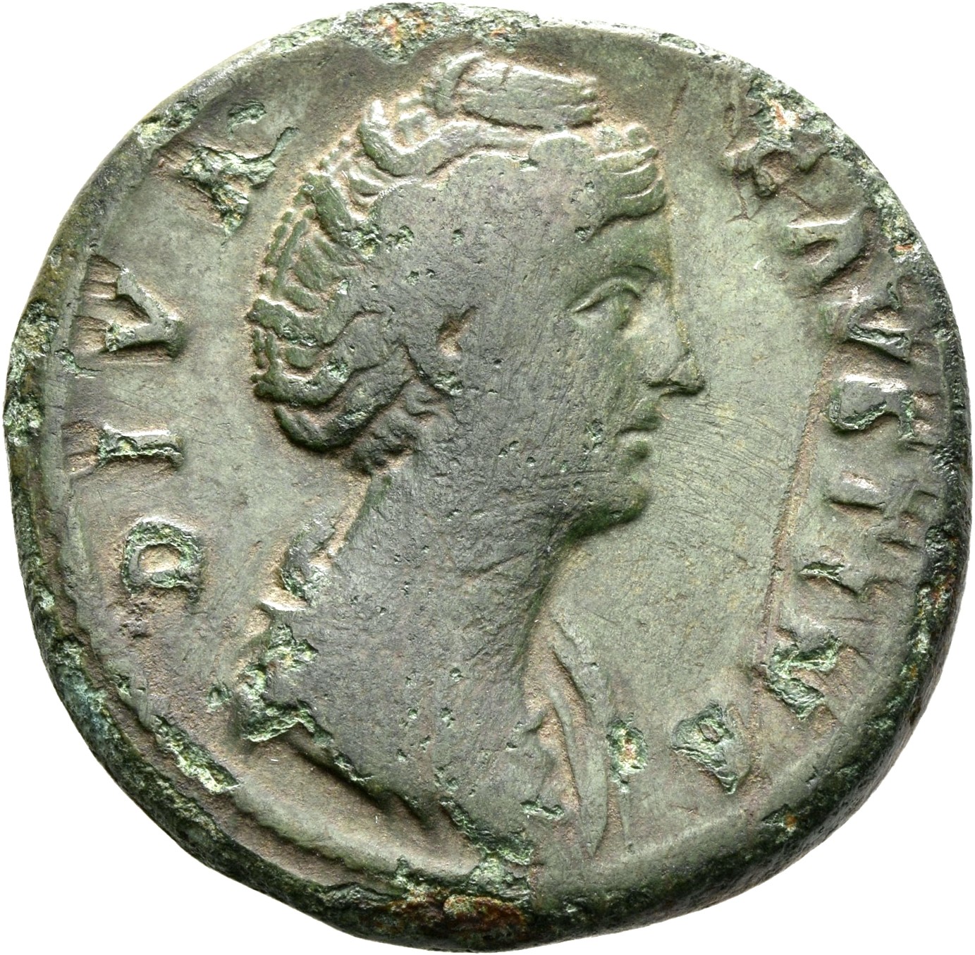 RIC III Antoninus Pius 1105a Antoninus Pius obverse, Bust of Faustina the Elder, draped, right, hair elaborately waved and...