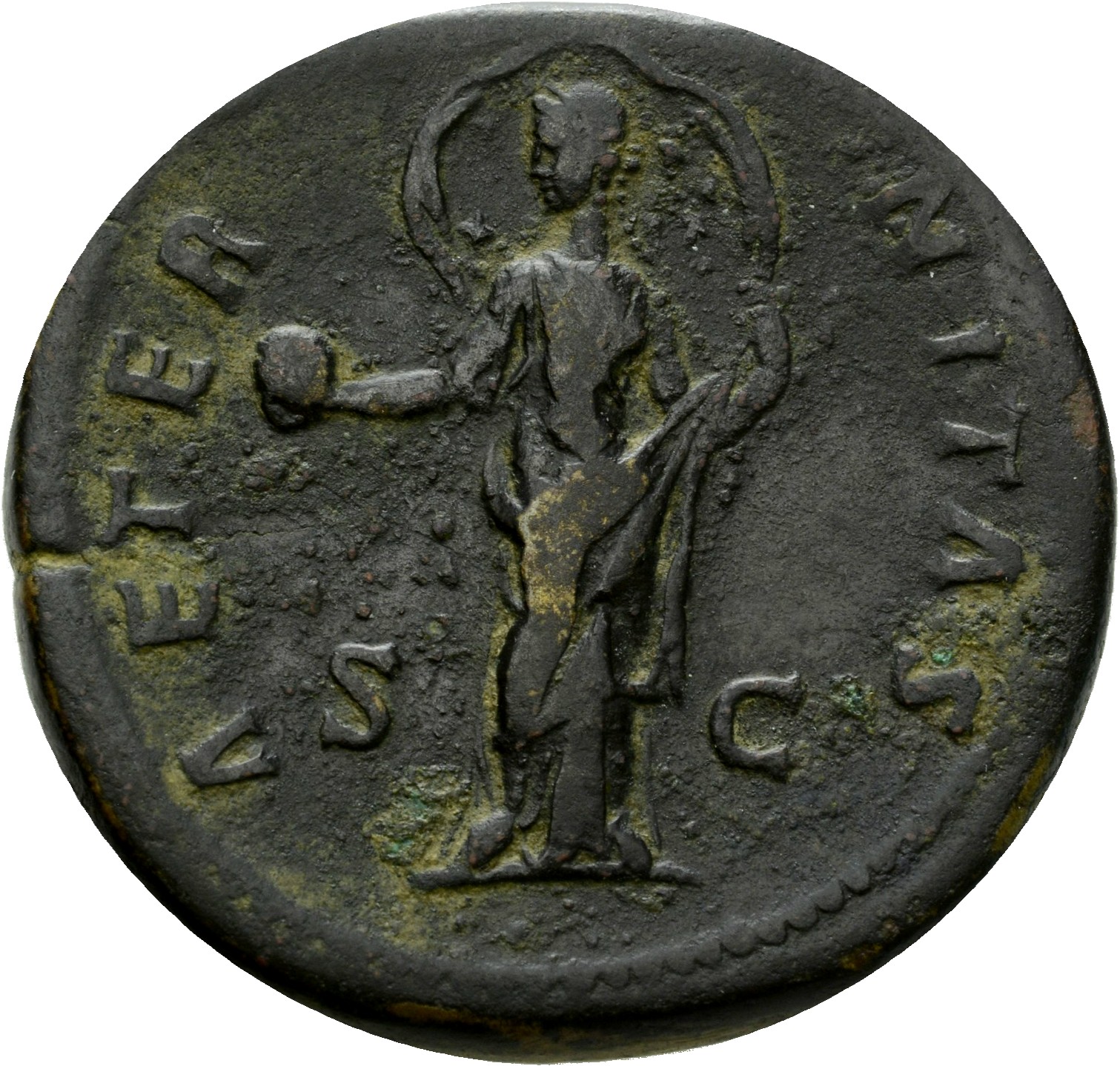RIC III Antoninus Pius 1106 Antoninus Pius reverse, Aeternitas, draped, with veil sown with stars, in circle behind head, ...
