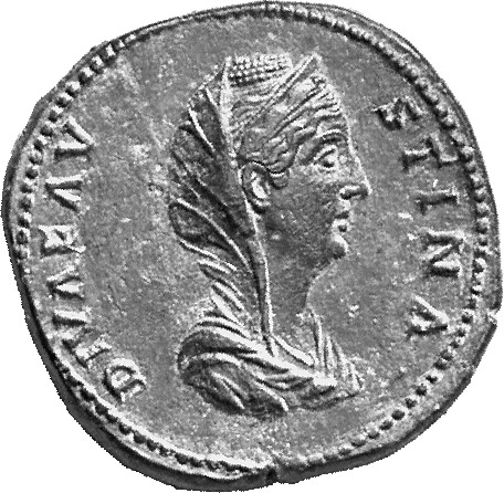 RIC III Antoninus Pius 1107c Antoninus Pius obverse, Bust of Faustina the Elder, veiled, right, with stephane