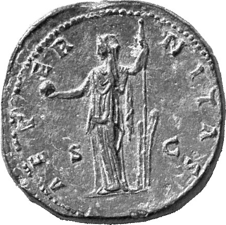 RIC III Antoninus Pius 1107c Antoninus Pius reverse, Fortuna, standing left, holding globe and rudder