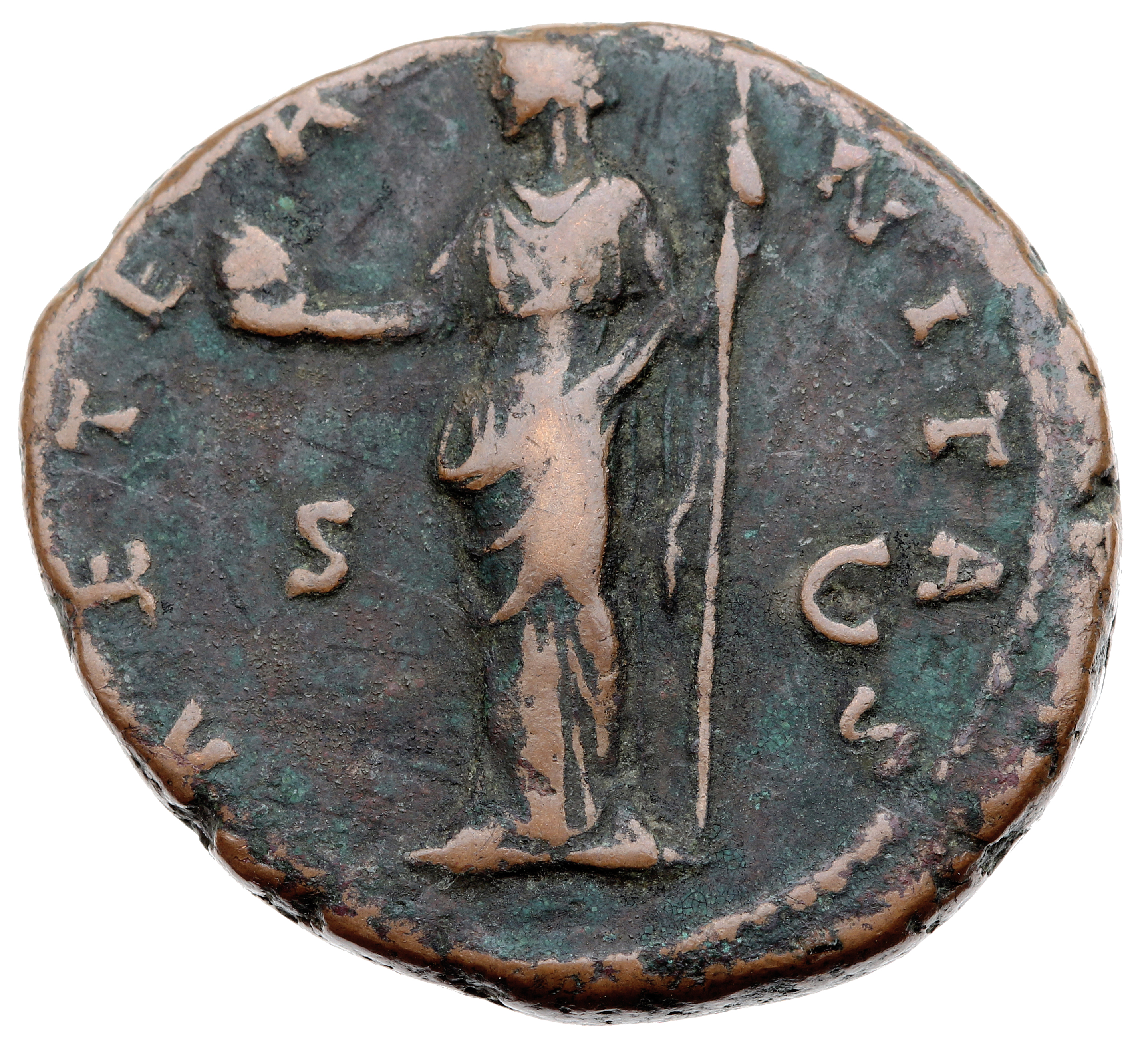 RIC III Antoninus Pius 1107c Antoninus Pius reverse, Fortuna, standing left, holding globe and rudder