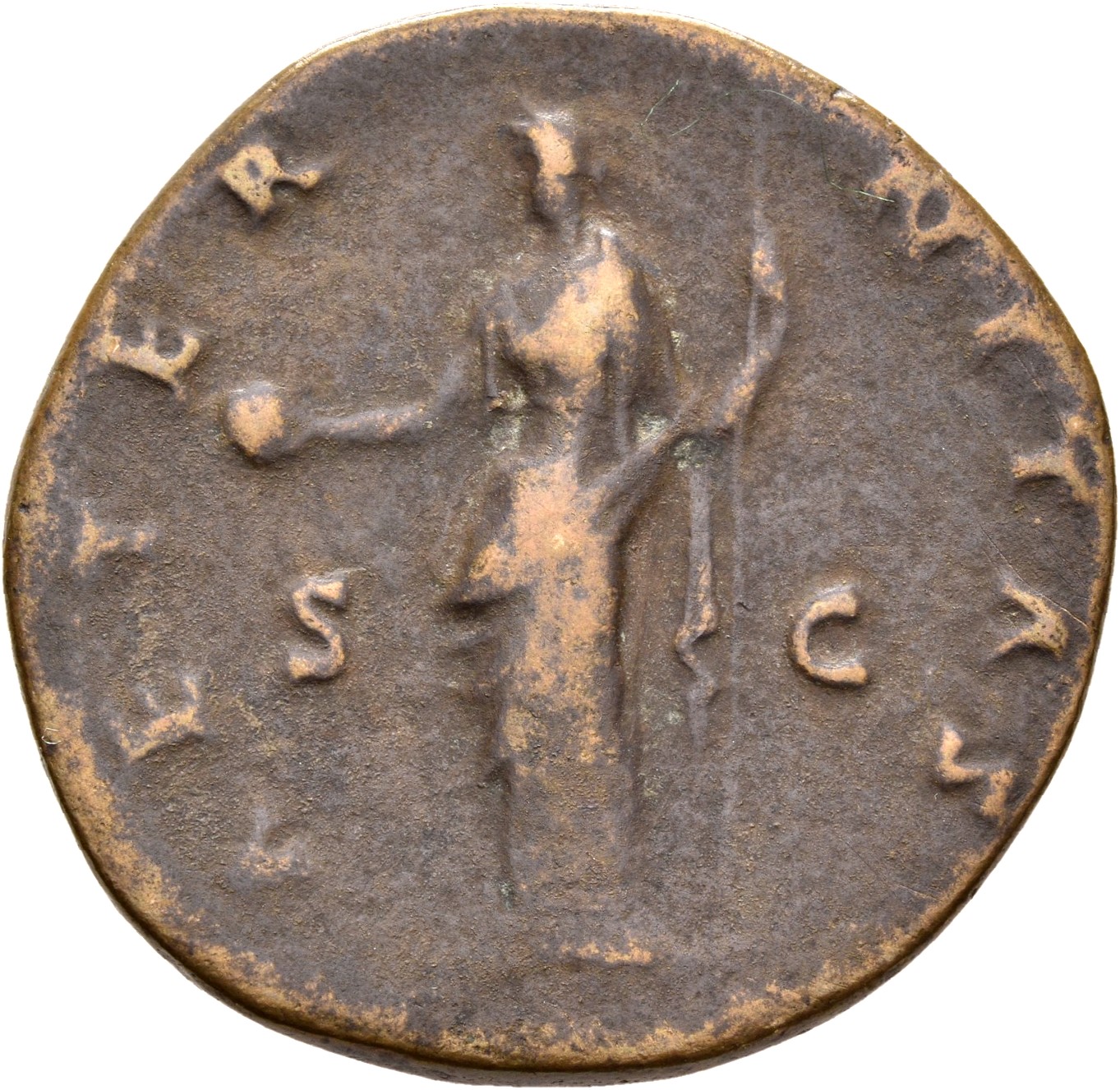 RIC III Antoninus Pius 1108a Antoninus Pius reverse, Providentia, standing left, holding globe and sceptre