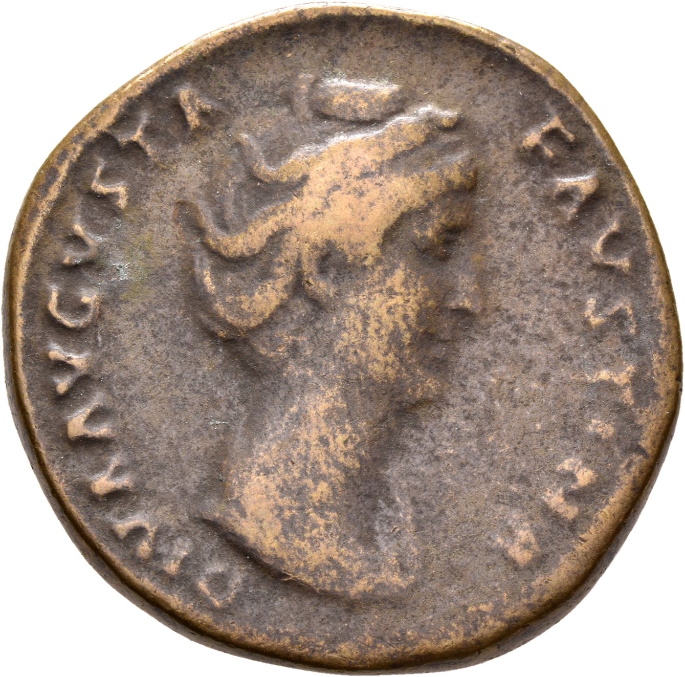 RIC III Antoninus Pius 1108a Antoninus Pius obverse, Bust of Faustina the Elder, draped, right, hair elaborately waved and...