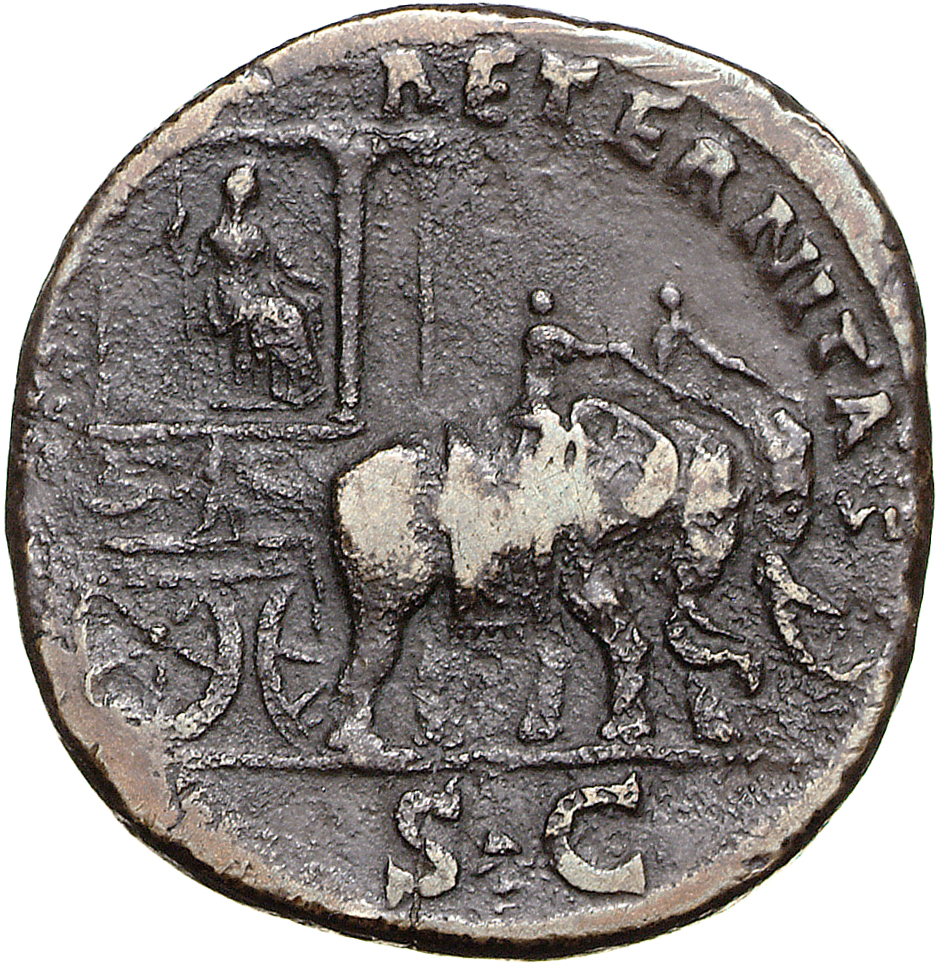 RIC III Antoninus Pius 1112 Antoninus Pius reverse, Faustina the Elder, seated right, holding sceptre in car drawn right b...