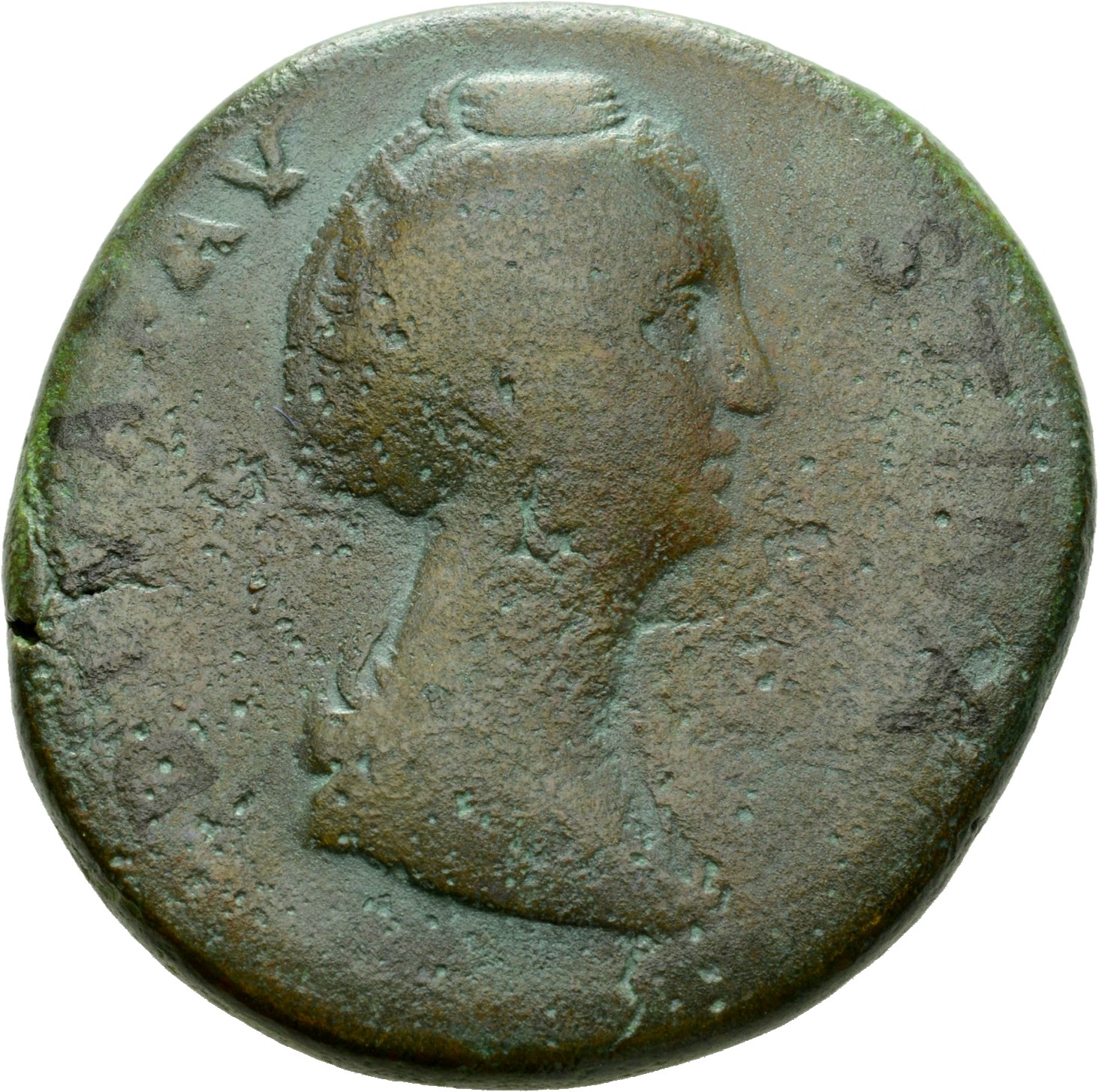 RIC III Antoninus Pius 1113 Antoninus Pius obverse, Bust of Faustina the Elder, draped, right, hair elaborately waved and ...