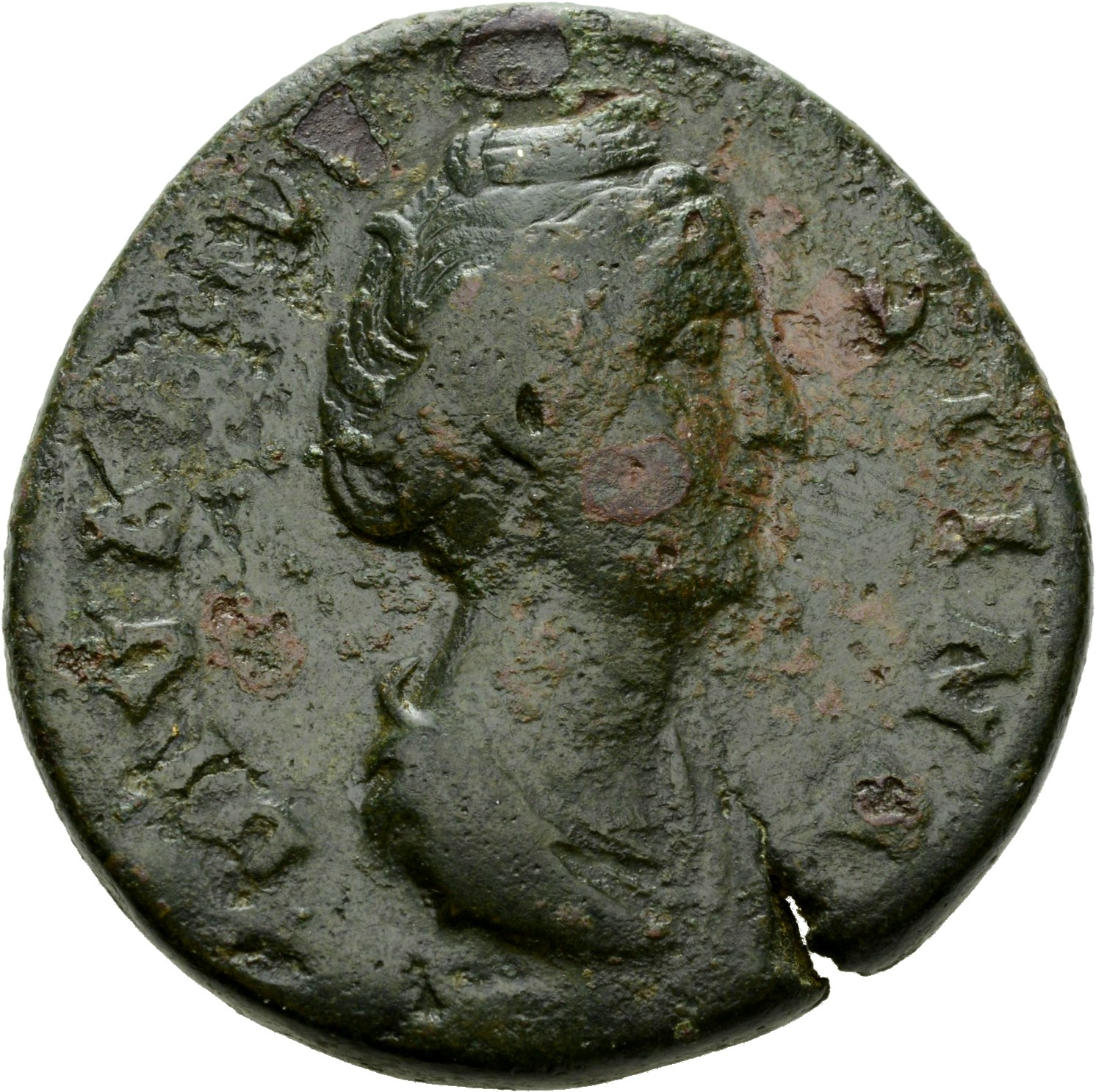 RIC III Antoninus Pius 1115a Antoninus Pius obverse, Bust of Faustina the Elder, draped, right, hair elaborately waved and...
