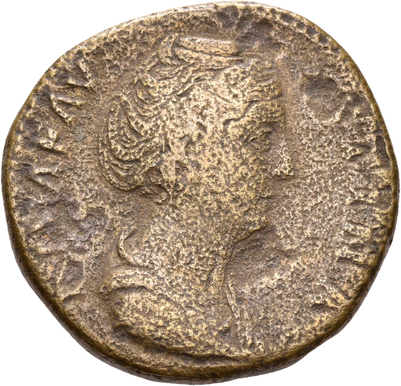 RIC III Antoninus Pius 1116a Antoninus Pius obverse, Bust of Faustina the Elder, draped, right, hair elaborately waved and...