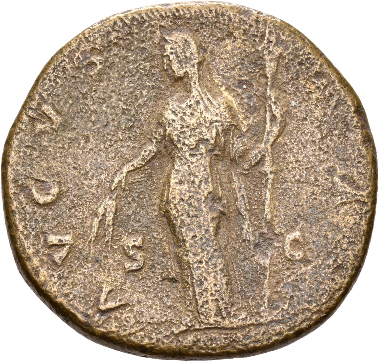 RIC III Antoninus Pius 1116a Antoninus Pius reverse, Ceres, in wreath of corn-ears, draped, standing, left, holding two co...