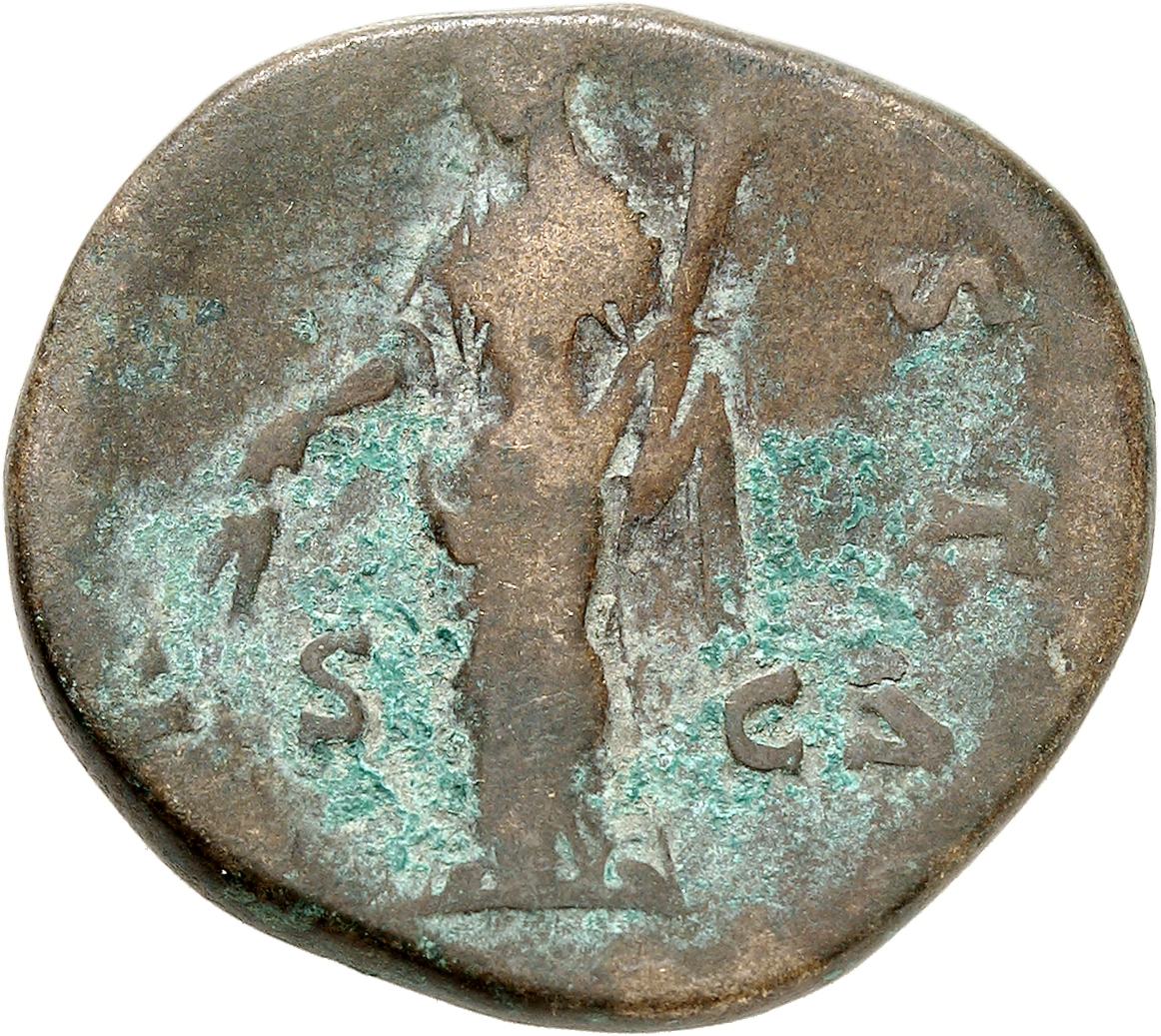 RIC III Antoninus Pius 1117 Antoninus Pius reverse, Ceres, in wreath of corn-ears, draped, standing, left, holding two cor...